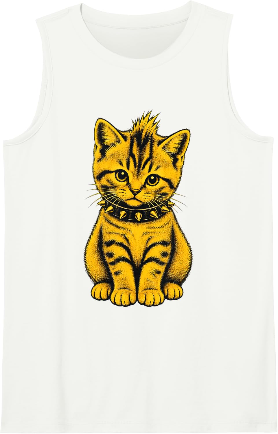 Punk Rock Cat Mohawk Metal Rock & Roll Punk Rocker Music Sleeveless Tank Top - White