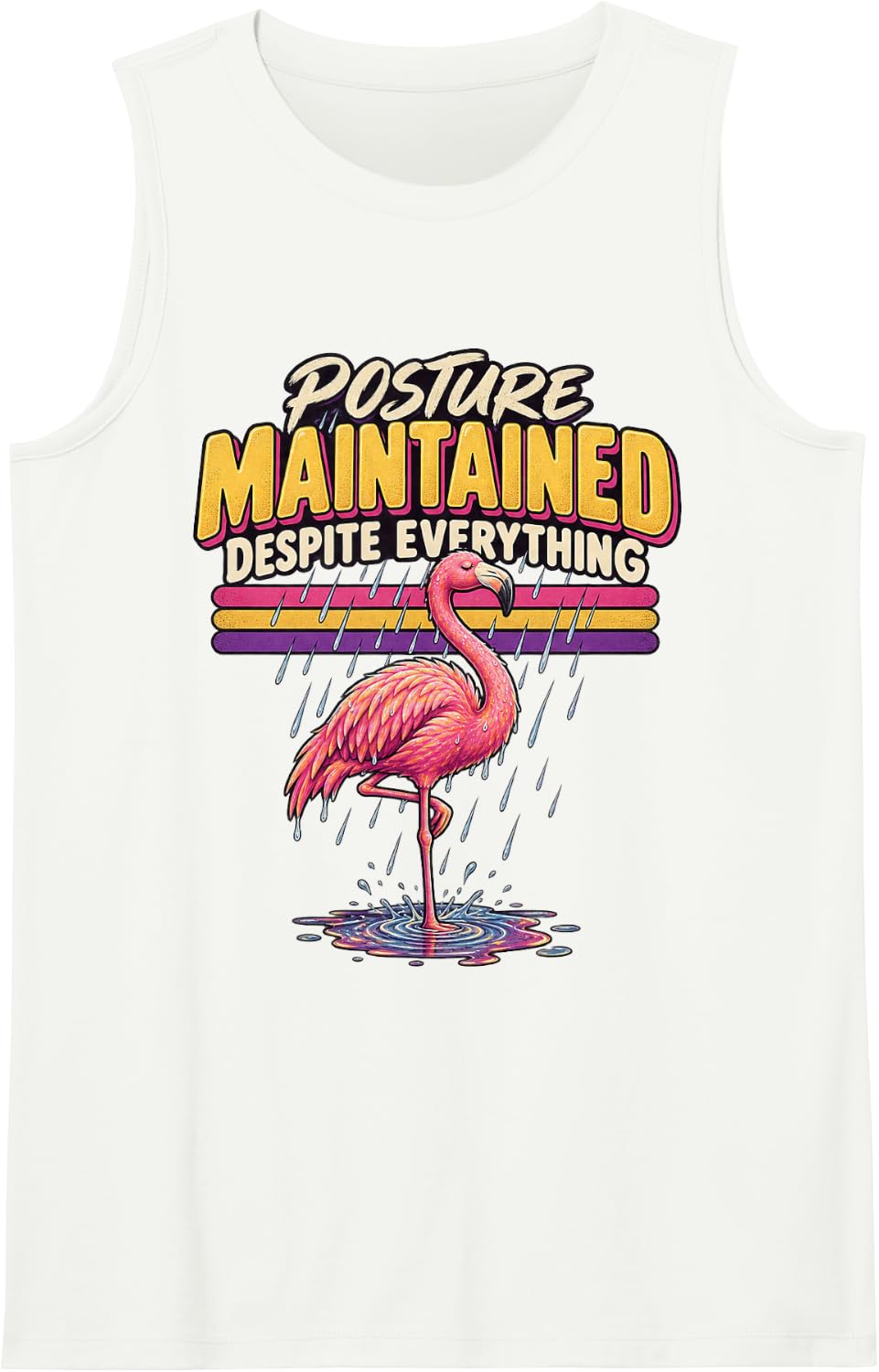 Posture Maintained Despite Everything Flamingo Graphic Pink Sleeveless Tank Top - White
