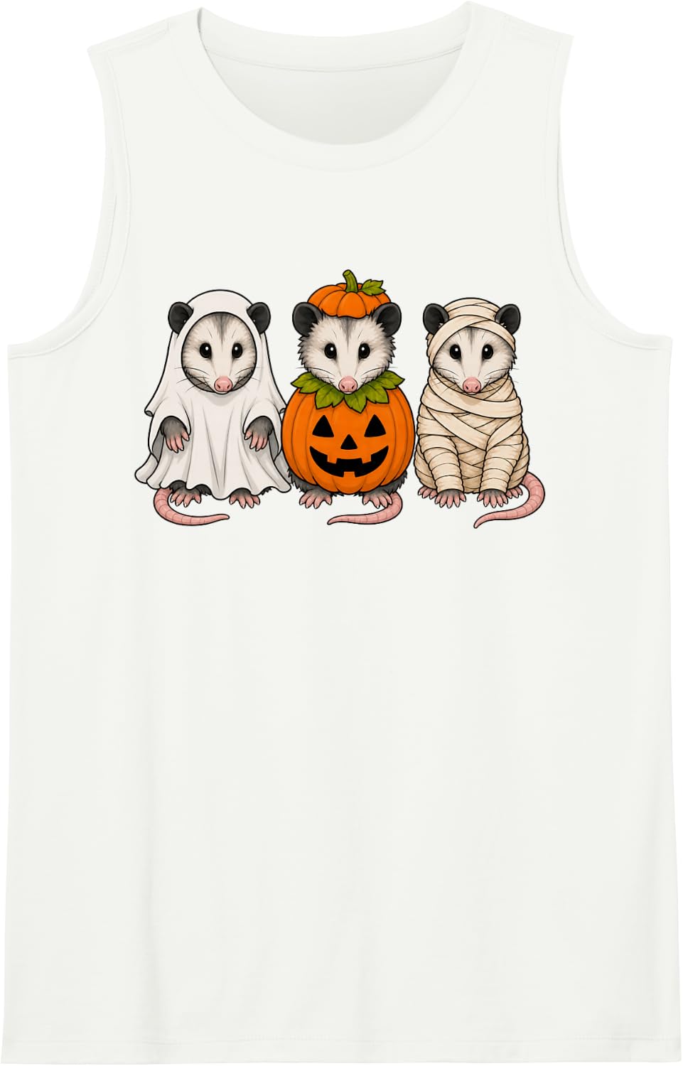Spooky Opossum Pumpkin Ghost Halloween Possum Tank Top - White