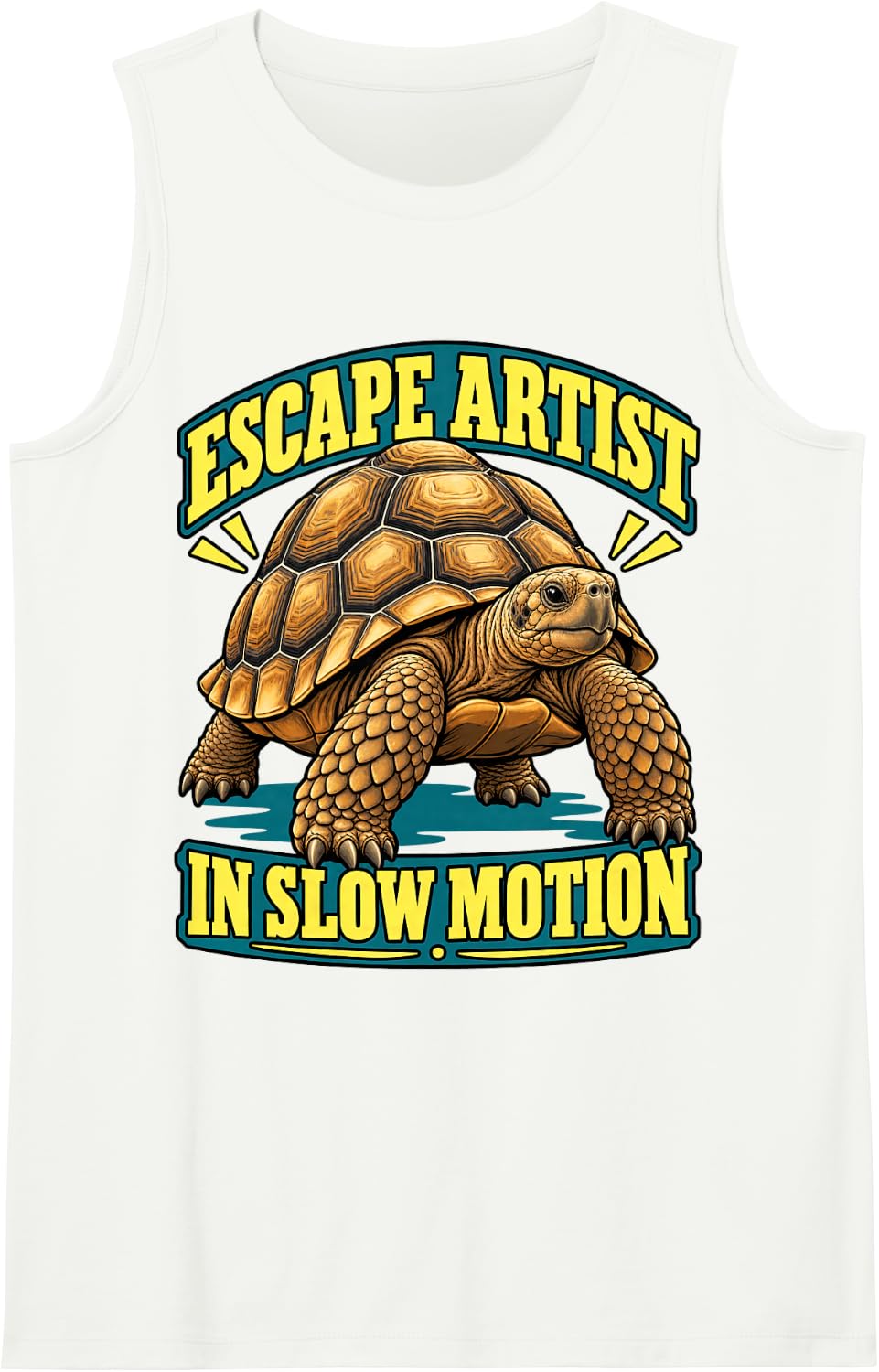 Tortoise Escape Artist in Slow Motion Turtle Lover Sulcata Sleeveless Tank Top - White