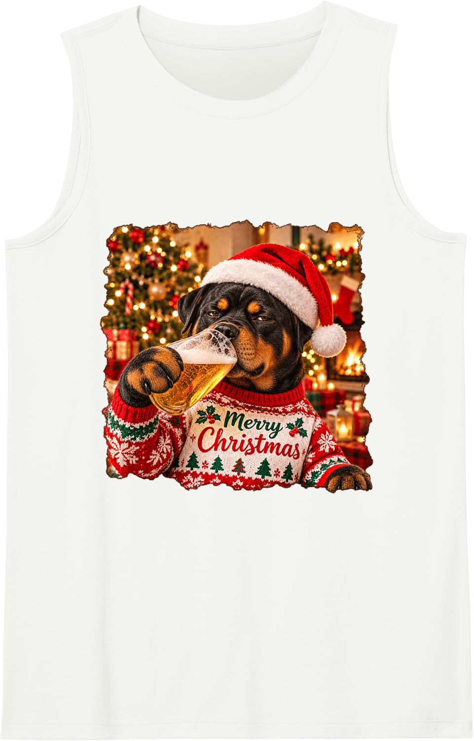 Merry Christmas Rottweiler Lovers Funny Holiday Party Sleeveless Tank Top - White