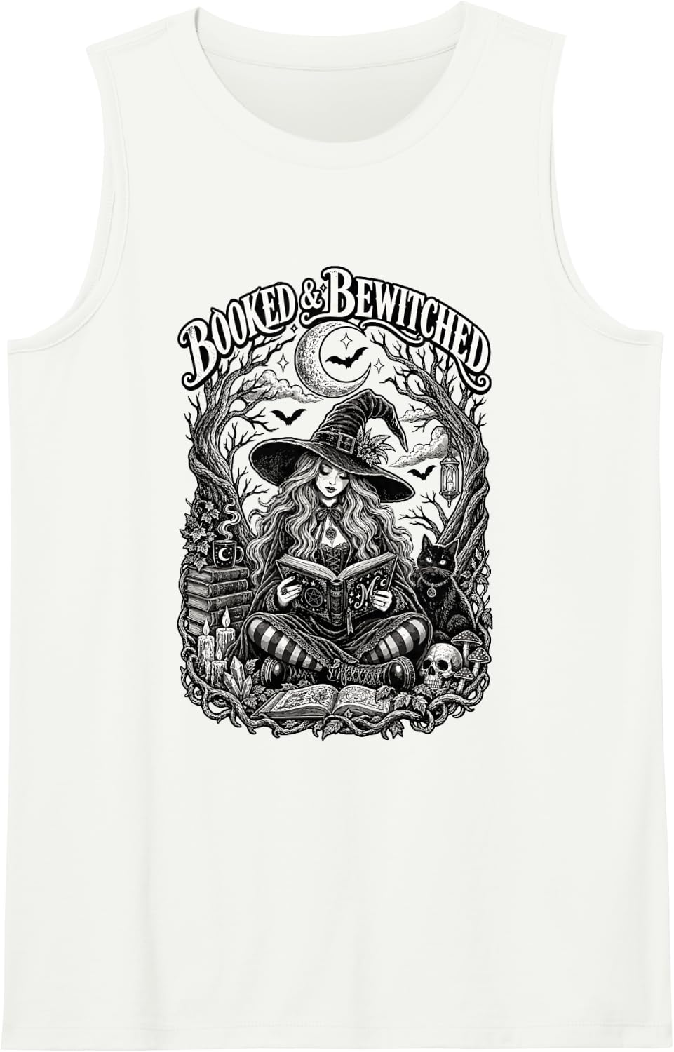 Booked and Bewitched Witchy Reader Halloween Sleeveless Tank Top - White