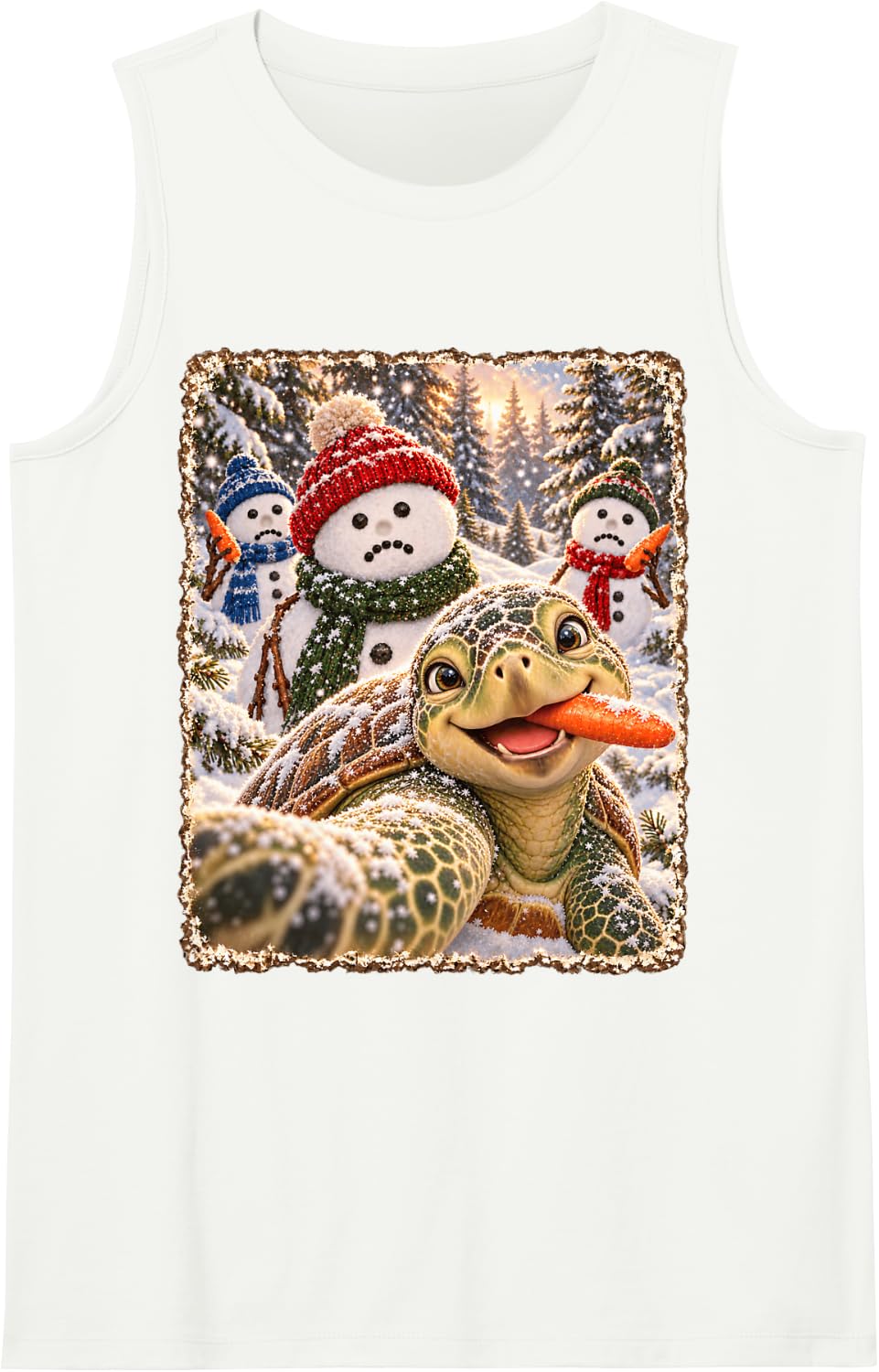 Funny Turtle Goofy Christmas Snowman Selfie Sleeveless Tank Top - White