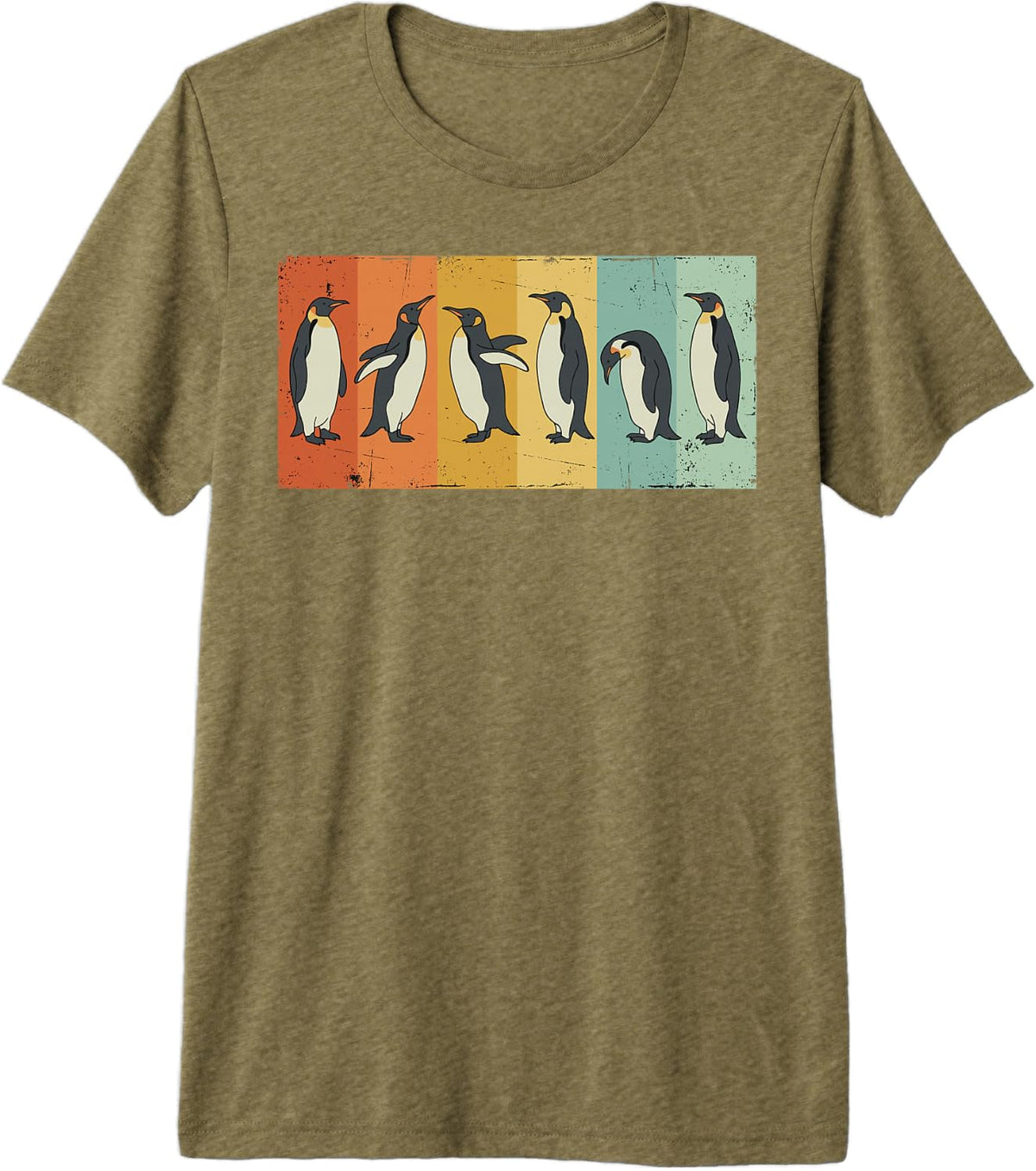 Vintage Retro Penguin Funny Penguin Fan Lover Wildlife Tee Premium Tri-Blend T-Shirt - Olive Green