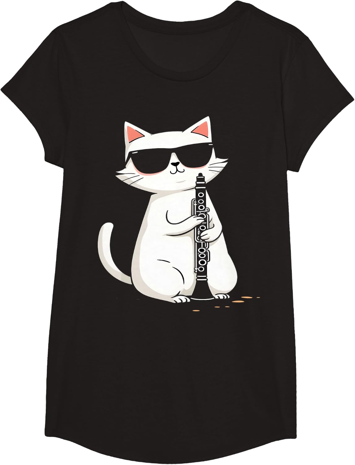 Cool Cat Playing Clarinet Funny Musician T-Shirt - Girls Black
