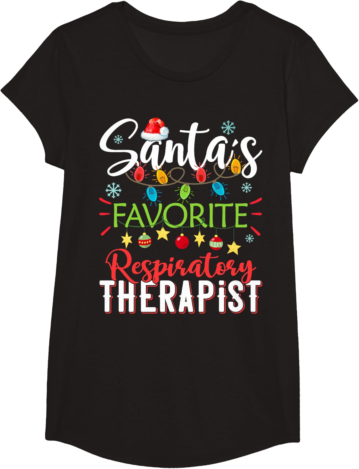 Santa's Favorite Respiratory Therapist Santa Hat Christmas T-Shirt - Girls Black