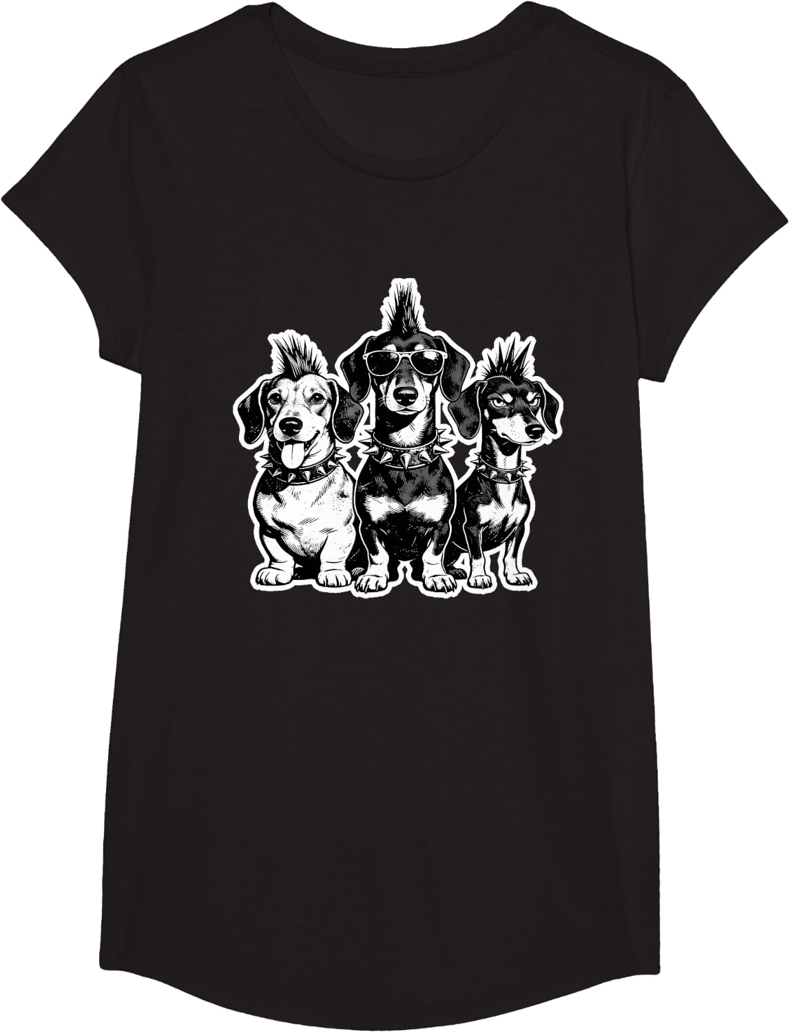 Cute Dachshund Funny Youth Life Dad Mom Retro Punk Rock Meme T-Shirt - Girls Black