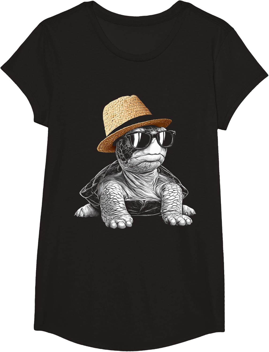 Sunglasses Illustration Animal Print Turtle Lover T-Shirt - Girls Black