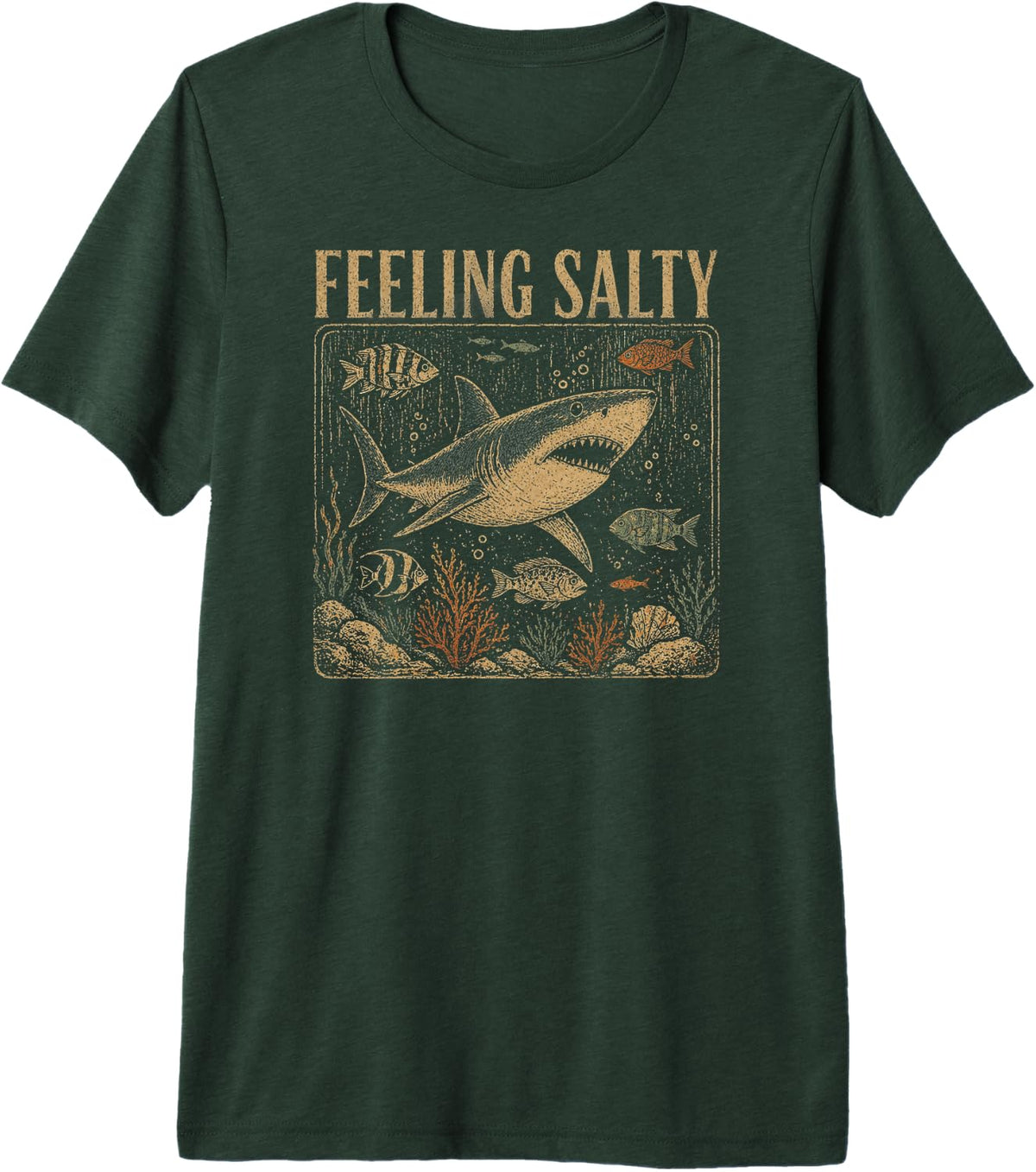 Feeling Salty Shark Ocean Life Fishing Vintage Premium Tri-Blend T-Shirt - Forest