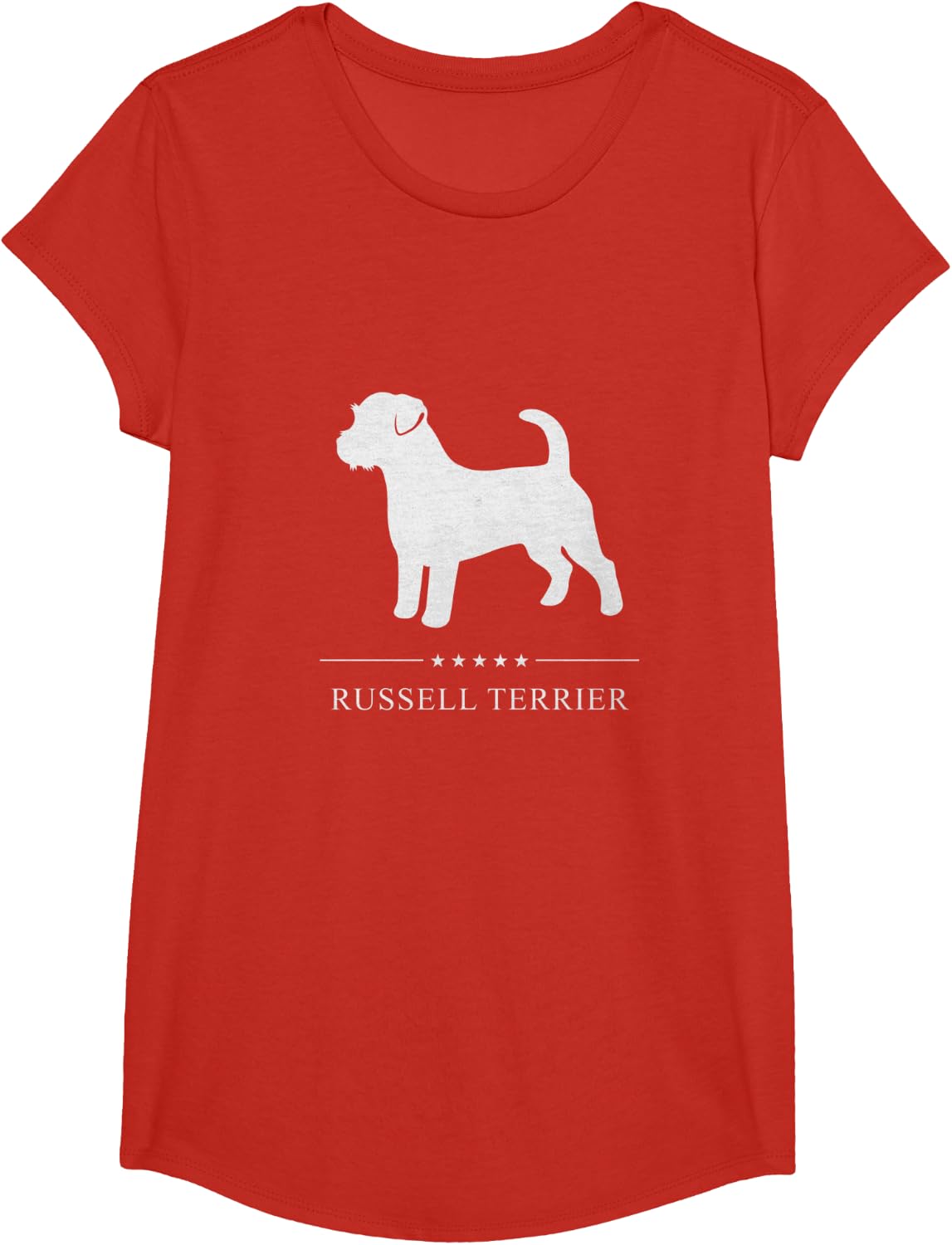 Russell Terrier Dog White Silhouette T-Shirt - Girls Red