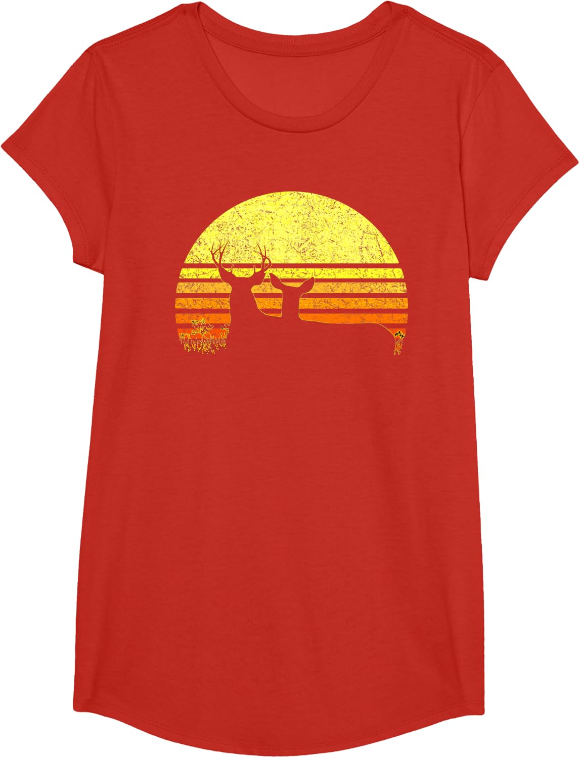 Buck Mule Deer Hunting Dad Vintage Retro Sun Bow Hunter Gift T-Shirt - Girls Red