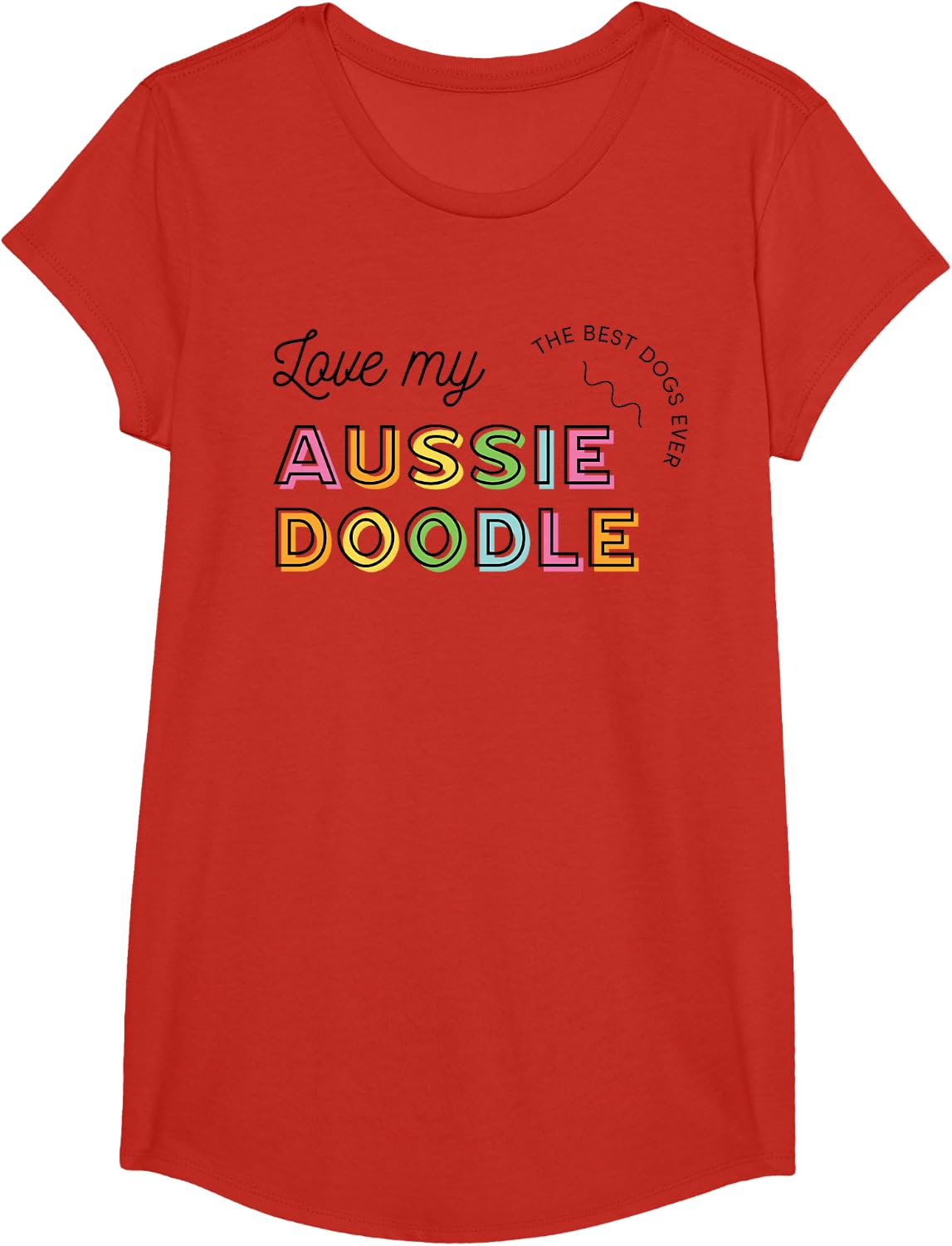 Love My Aussiedoodle Cute Colorful Design T-Shirt - Girls Red