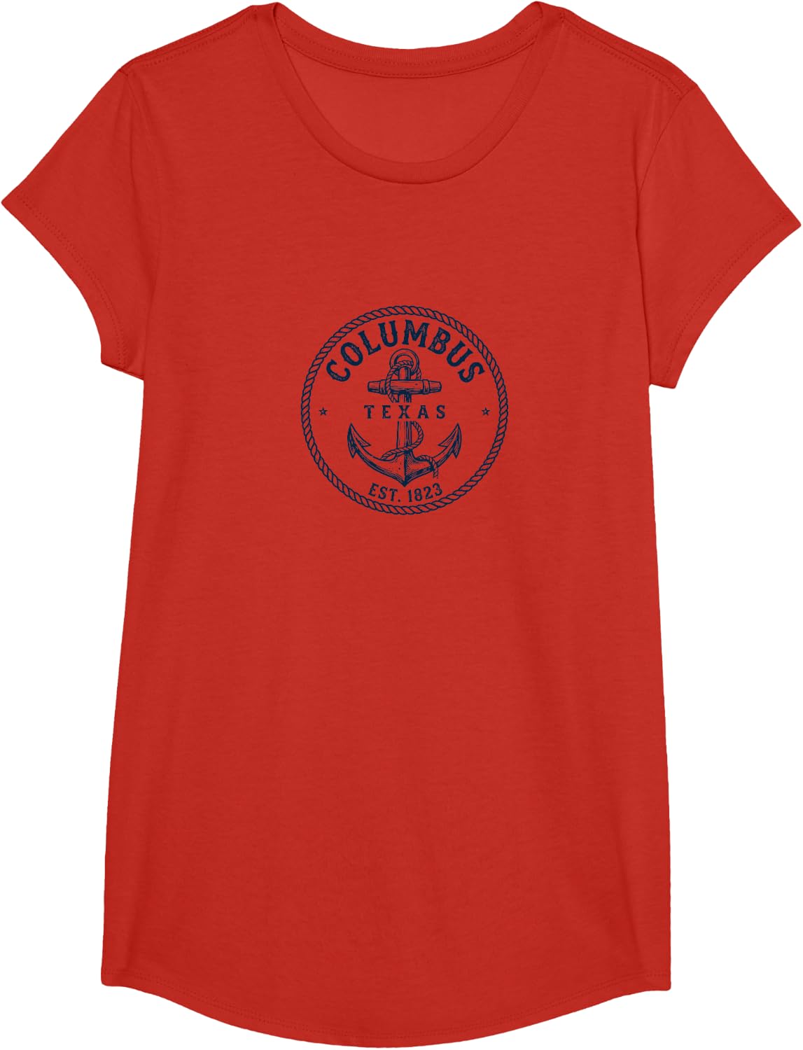 Columbus Texas Vintage Nautical Anchor Design T-Shirt - Girls Red