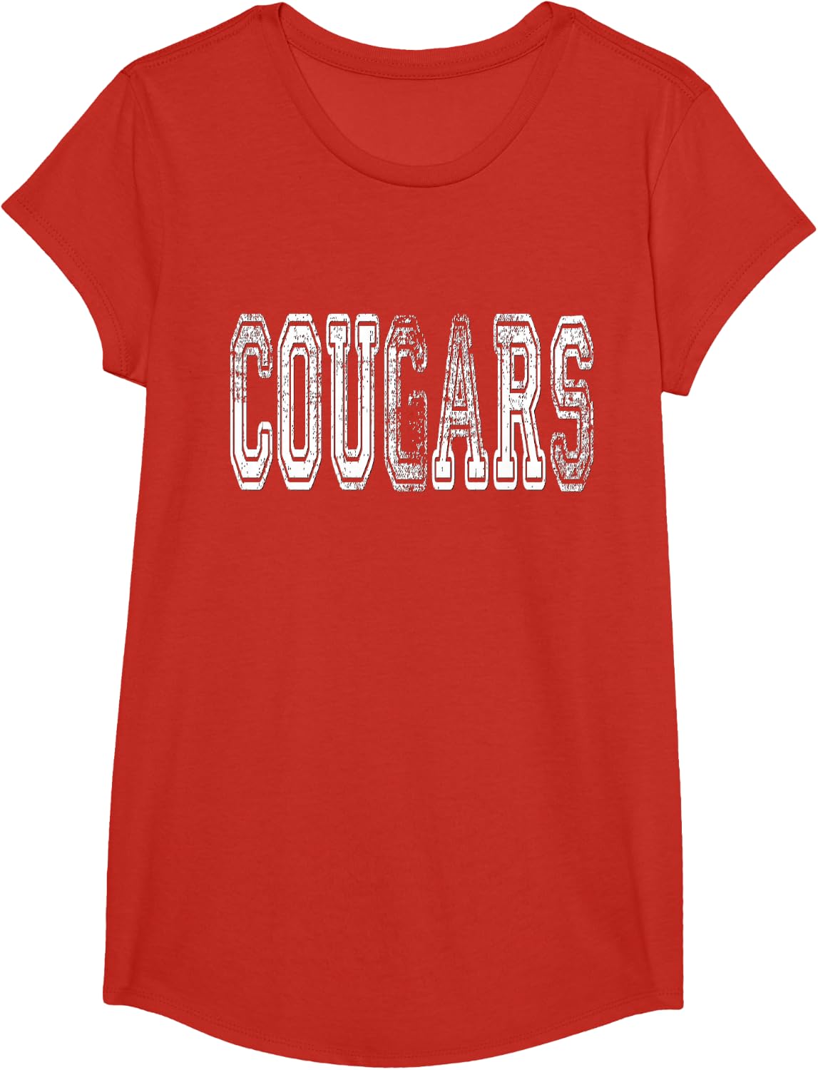 Cougars Mascot Distressed Vintage School Sports Name Fans T-Shirt - Girls Red