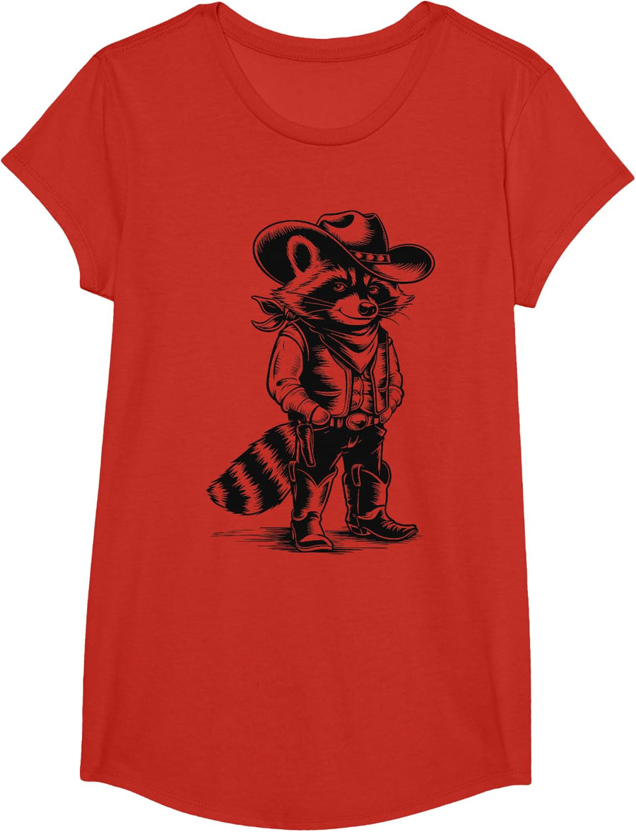 Raccoon Cowboy Cowgirl Western Country Gifts For Men Women T-Shirt - Girls Red