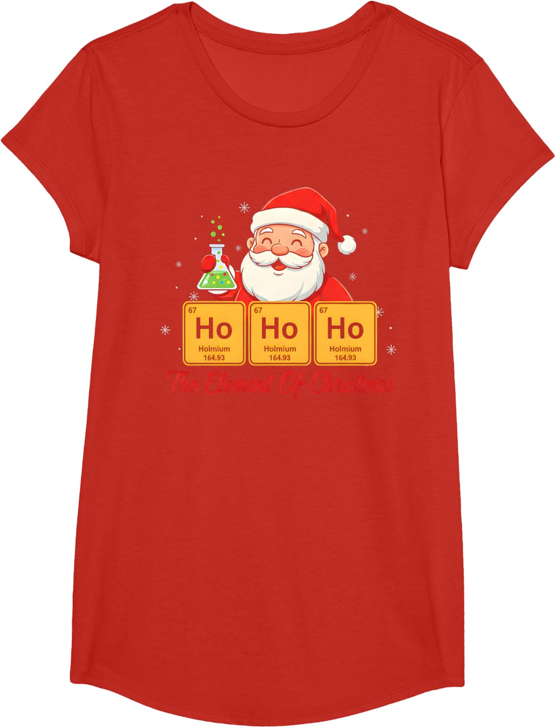 Six Seven Ho Ho Ho Element of Christmas Funny Santa Science T-Shirt - Girls Red
