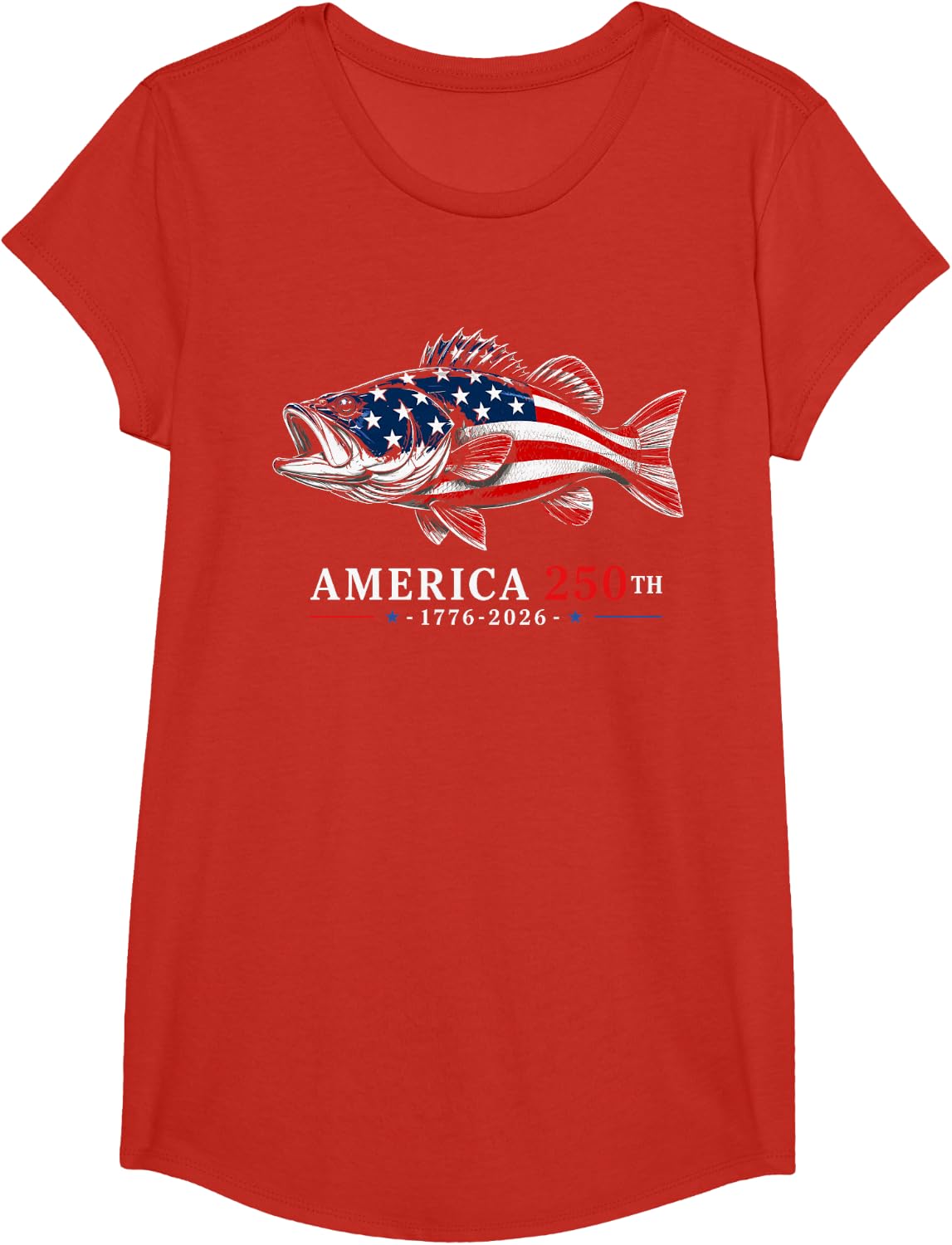 250 America Years 1776 2026 Fishing USA Flag 250th Birthday T-Shirt - Girls Red