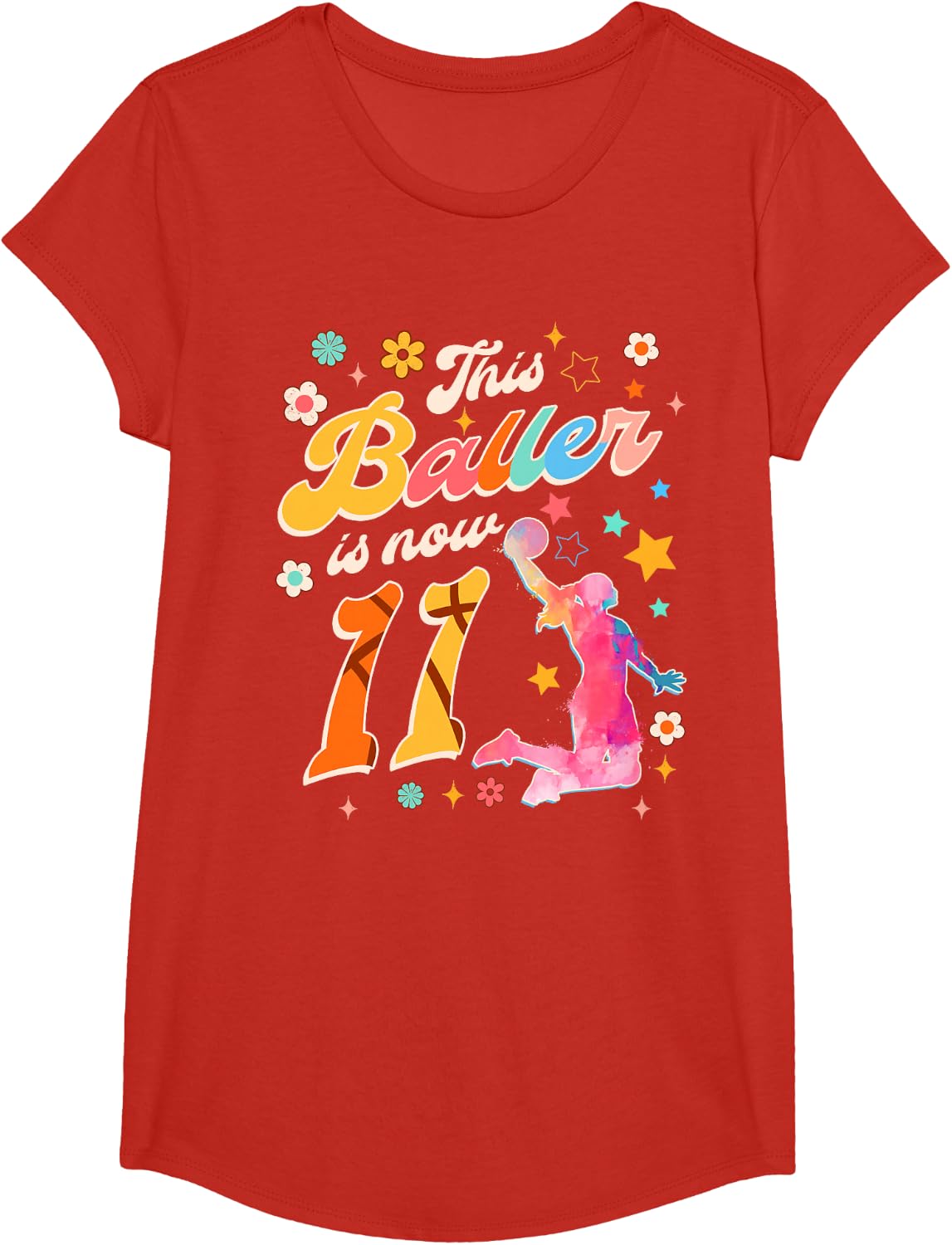 Basketball Player 11th Birthday Girl This Baller Is Now 11 T-Shirt - Girls Red