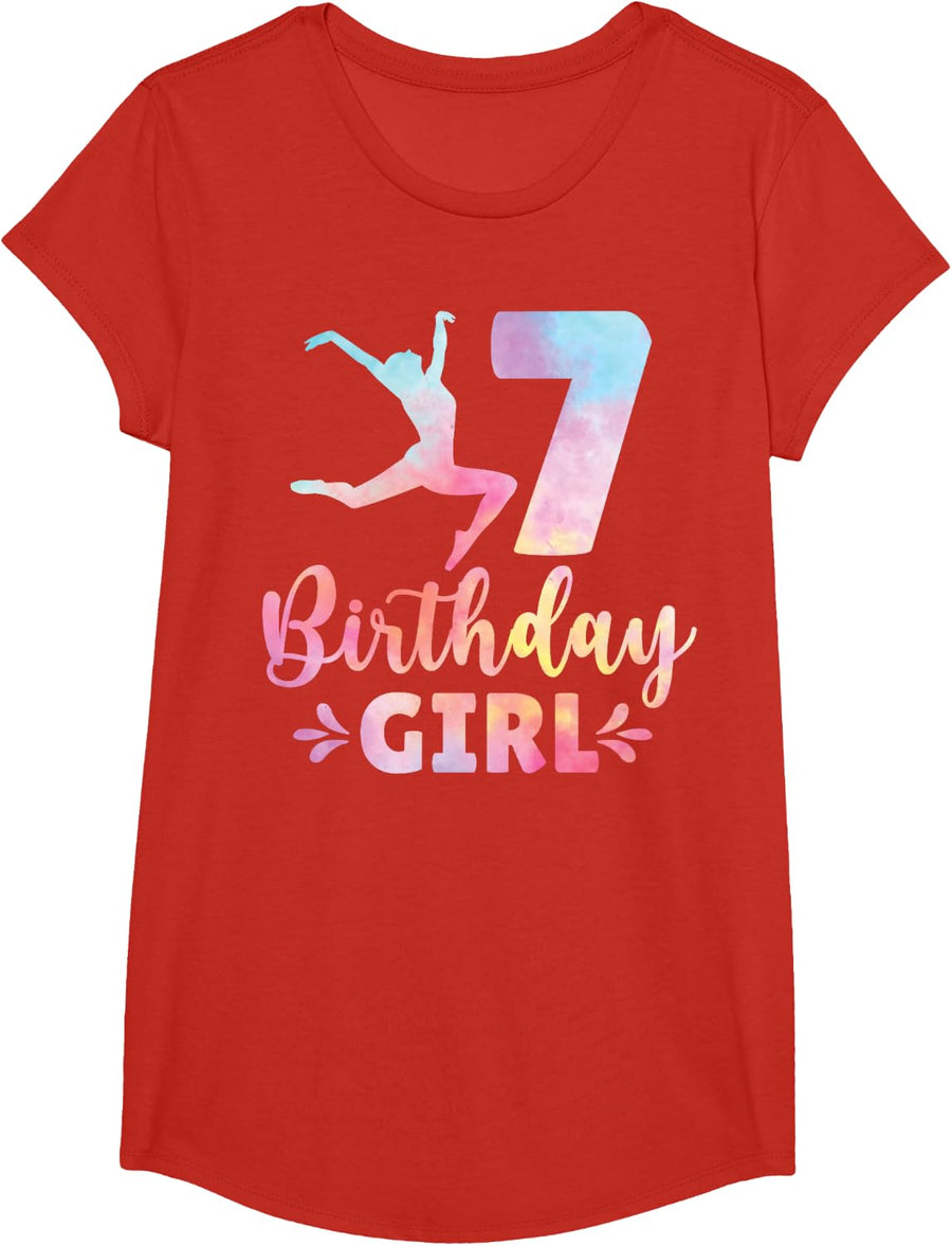 Gymnast Gymnastics 7th Birthday Girl 7 Years Old T-Shirt - Girls Red