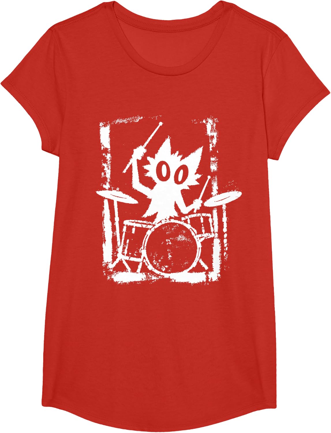Cat Playing Drums Rock Star Rock and Roll Funny Music Lover T-Shirt - Girls Red