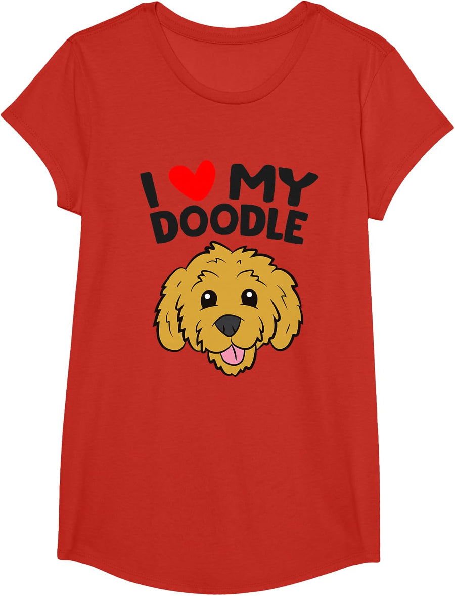 Goldendoodle Dog I Love My Doodle T-Shirt - Girls Red