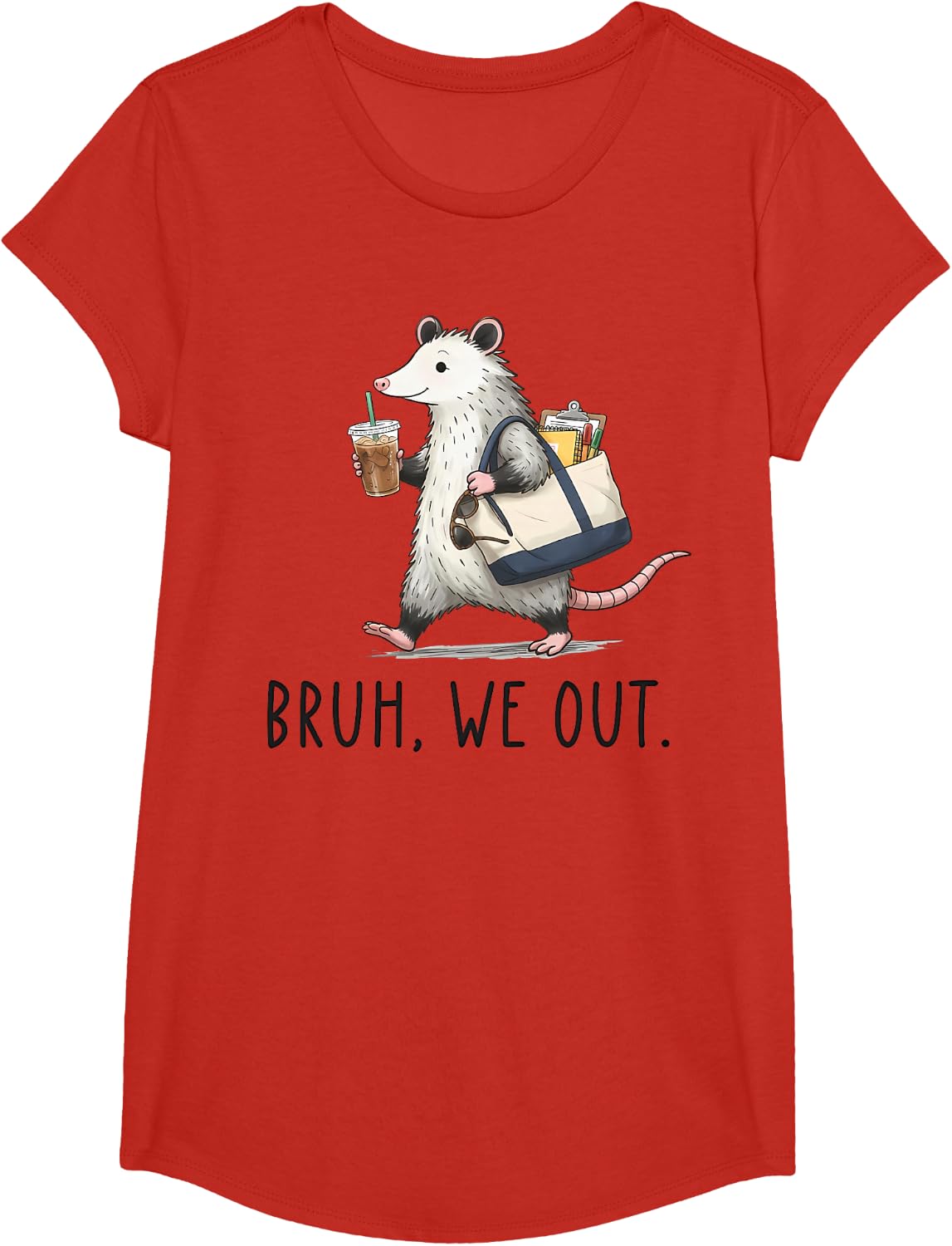 Bruh We Out Last Day of School Summer Break Opossum Teacher T-Shirt - Girls Red