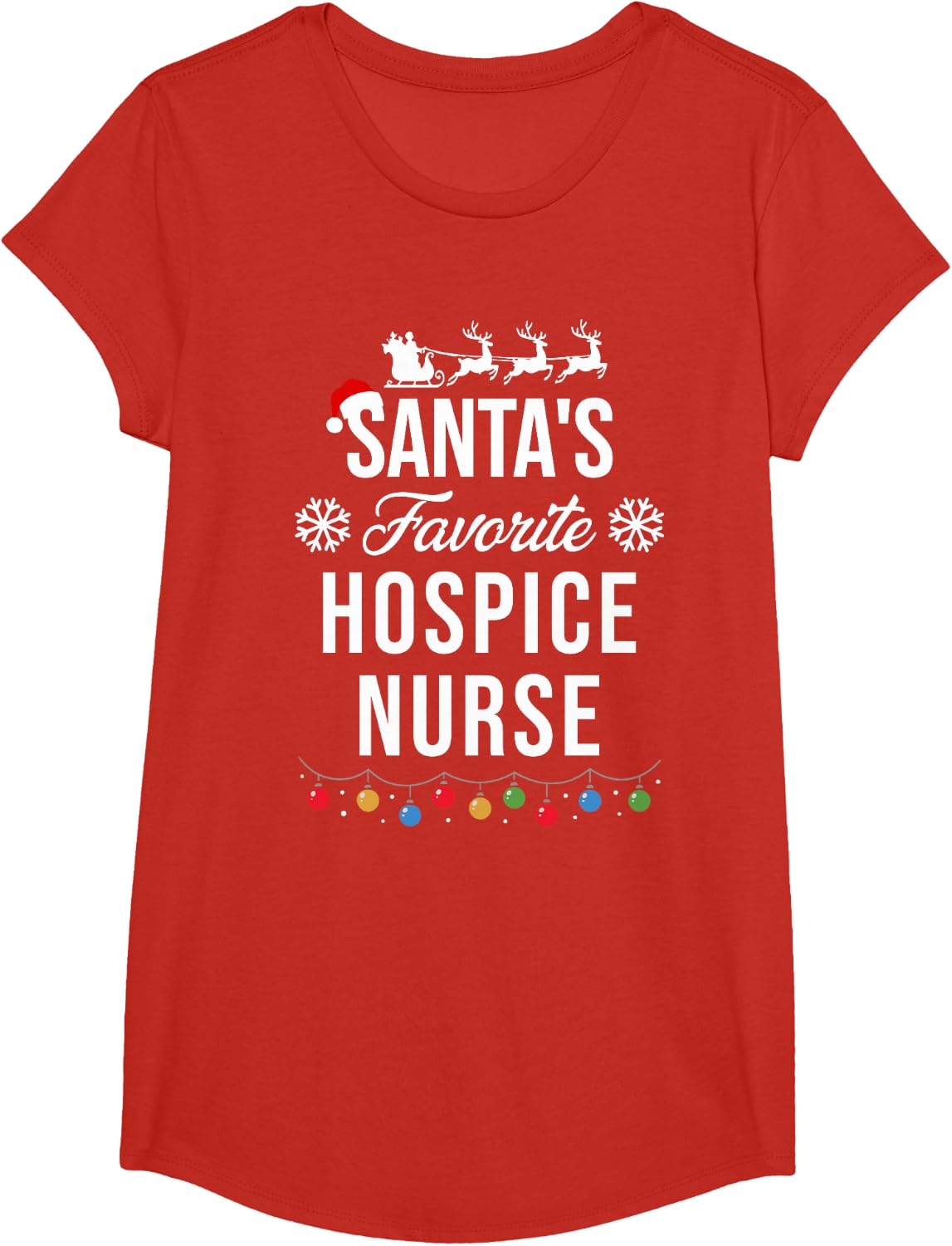 Santa's Favorite Hospice Nurse Funny Christmas Xmas T-Shirt - Girls Red