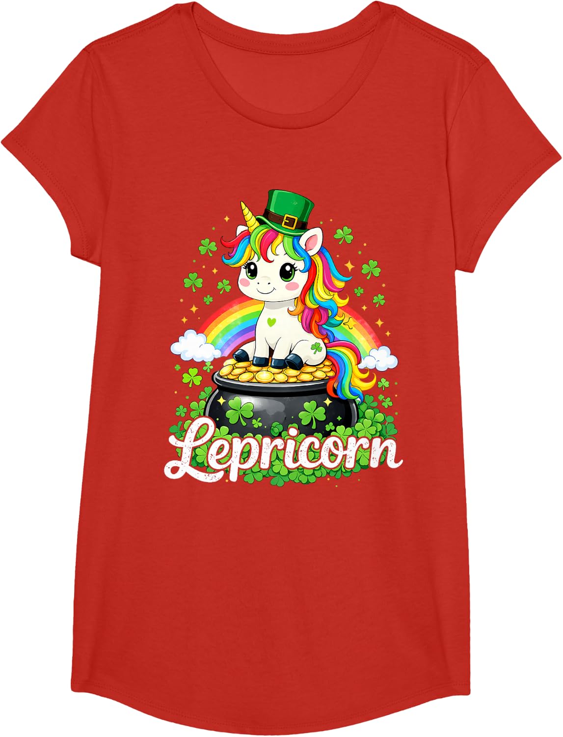 St Patricks Day Cute Unicorn Lepricorn St Pattys Girls Kids T-Shirt - Girls Red