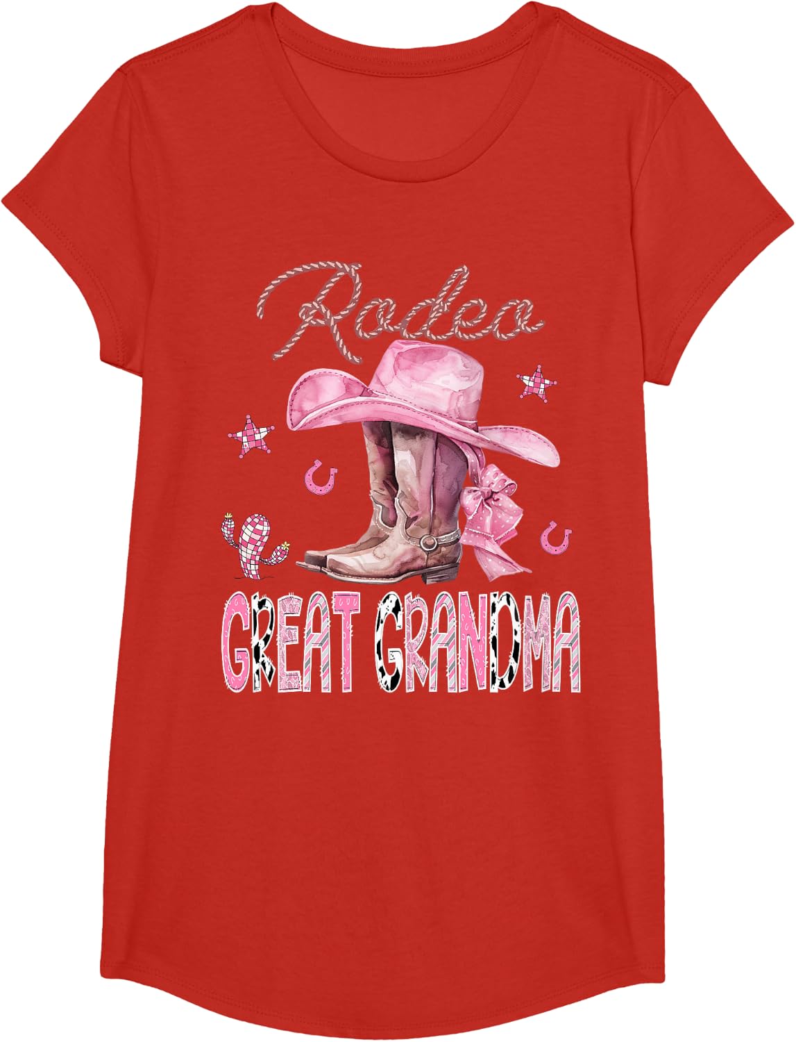 Rodeo Great Grandma Pink Boots Coquette CowGirl Birthday T-Shirt - Girls Red