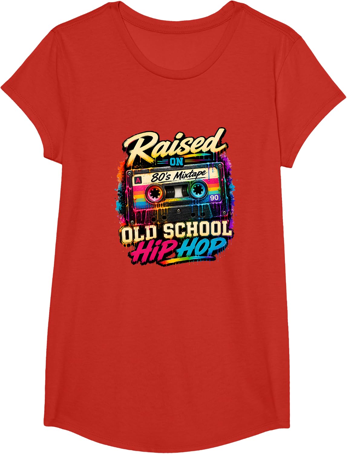 Dripping Paint Boombox Old School 80s Music Hip Hop T-Shirt - Girls Red