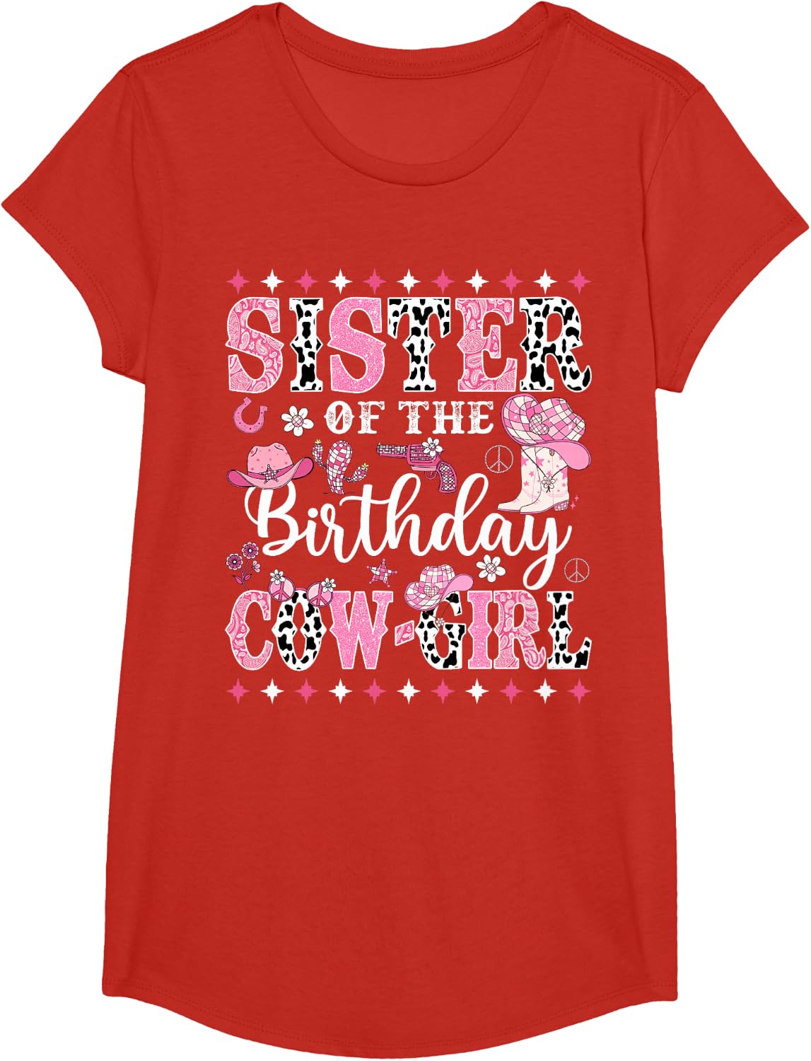 Sister Of The Birthday CowGirl Rodeo CowGirl Birthday T-Shirt - Girls Red