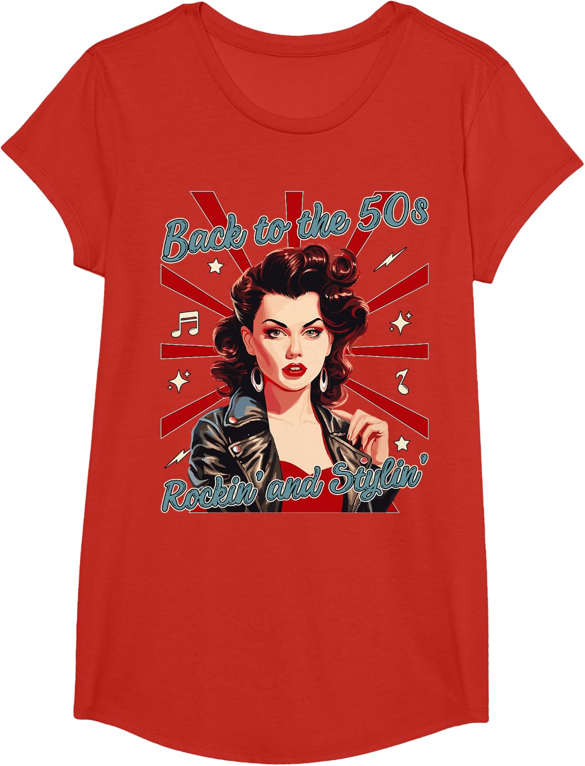50s Rockabilly Woman 1950s Sock Hop Swing Greaser Rocker T-Shirt - Girls Red