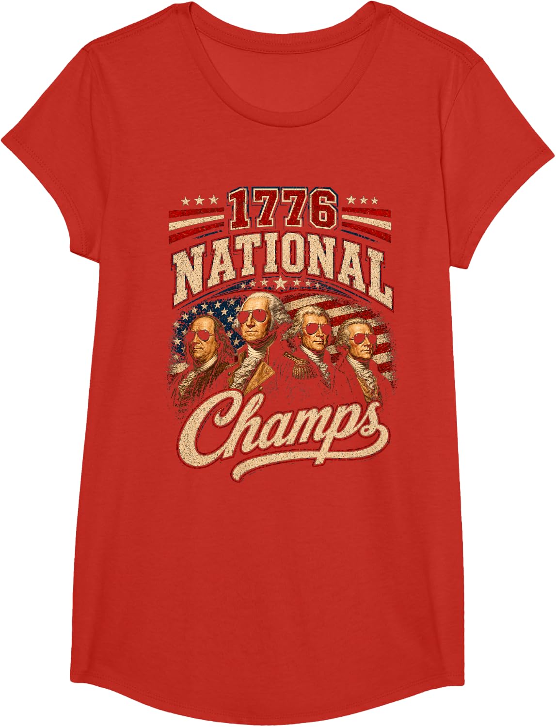 1776 National Champs Presidents USA American 4th of July T-Shirt - Girls Red