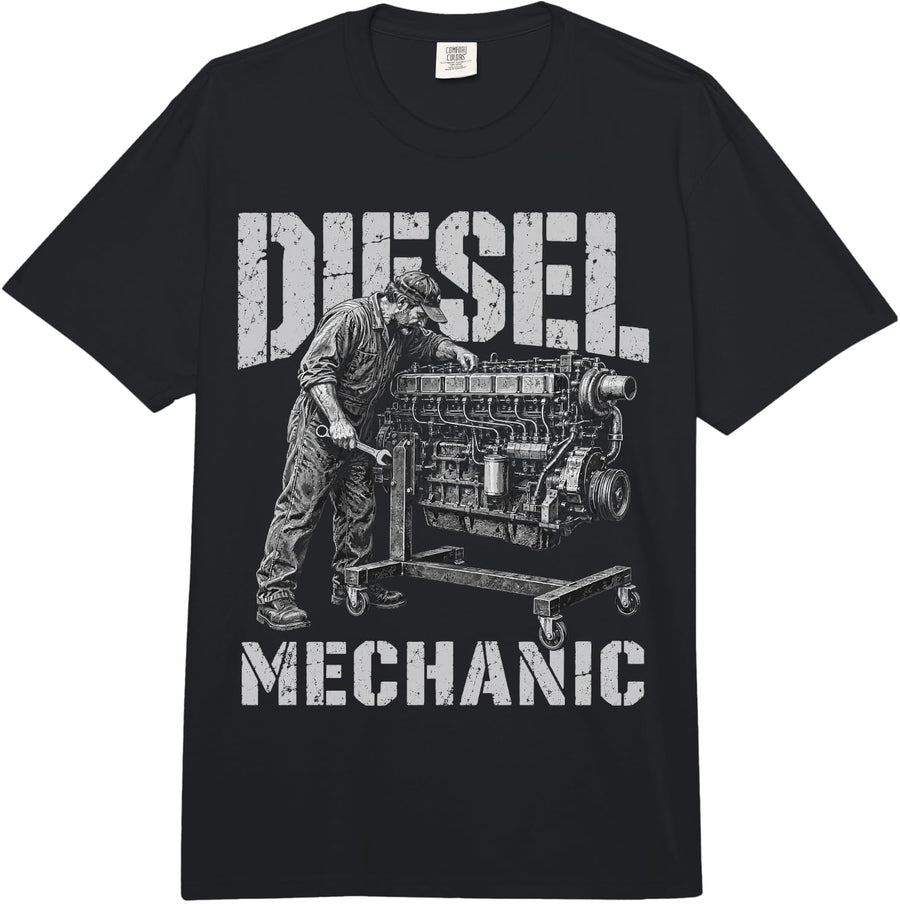 Diesel Mechanic Dad Engine Truck Vintage Garage Comfort Colors Adult Heavyweight T-Shirt - Adult Unisex Black