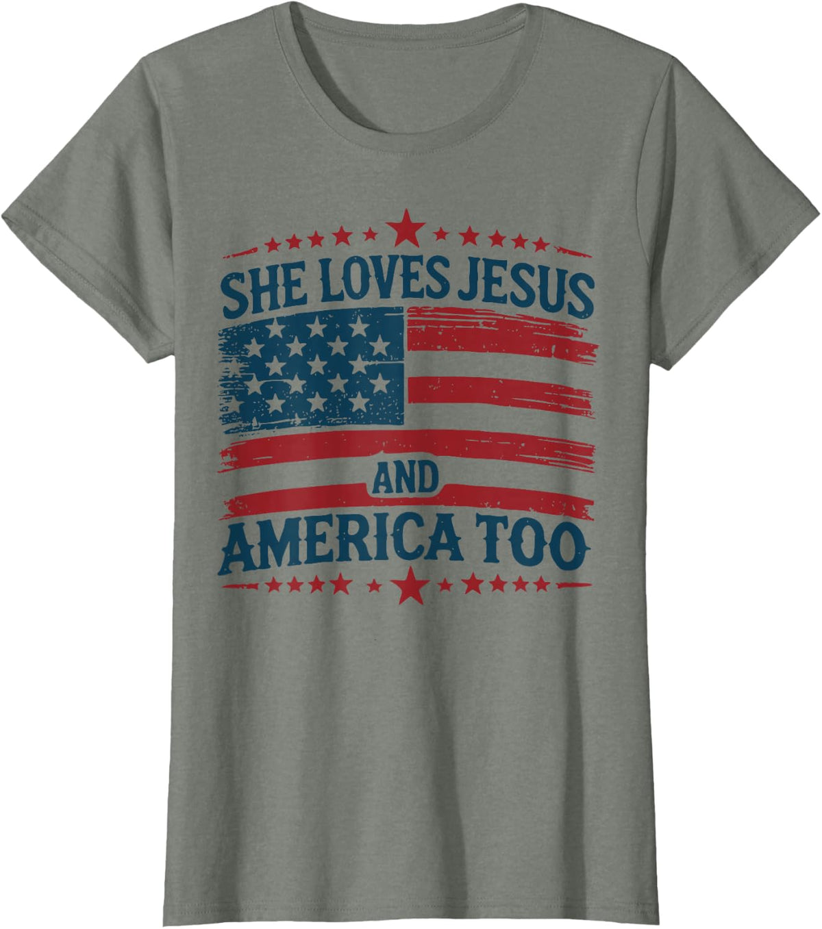 She Loves Jesus and America Too Christian 4th of July T-Shirt - Olive Heather