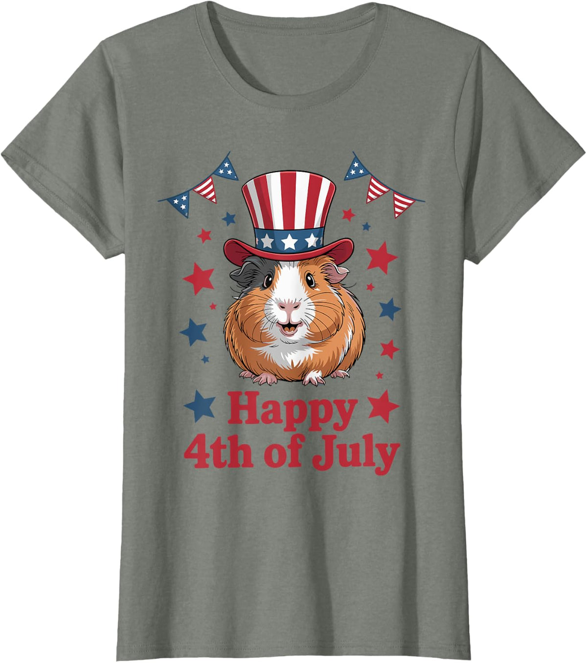 Happy 4th of July Patriotic Guinea Pig Lovers Fireworks T-Shirt - Olive Heather