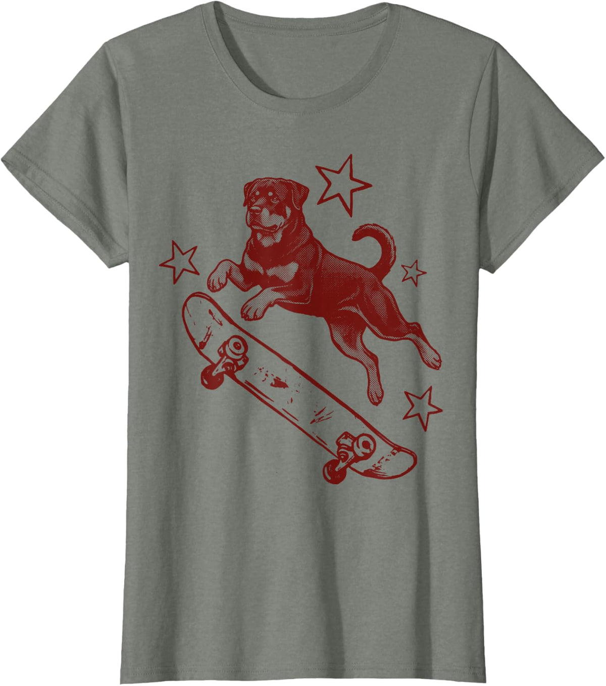 Rottweiler Skateboard 2000s Aesthetic T-Shirt - Olive Heather