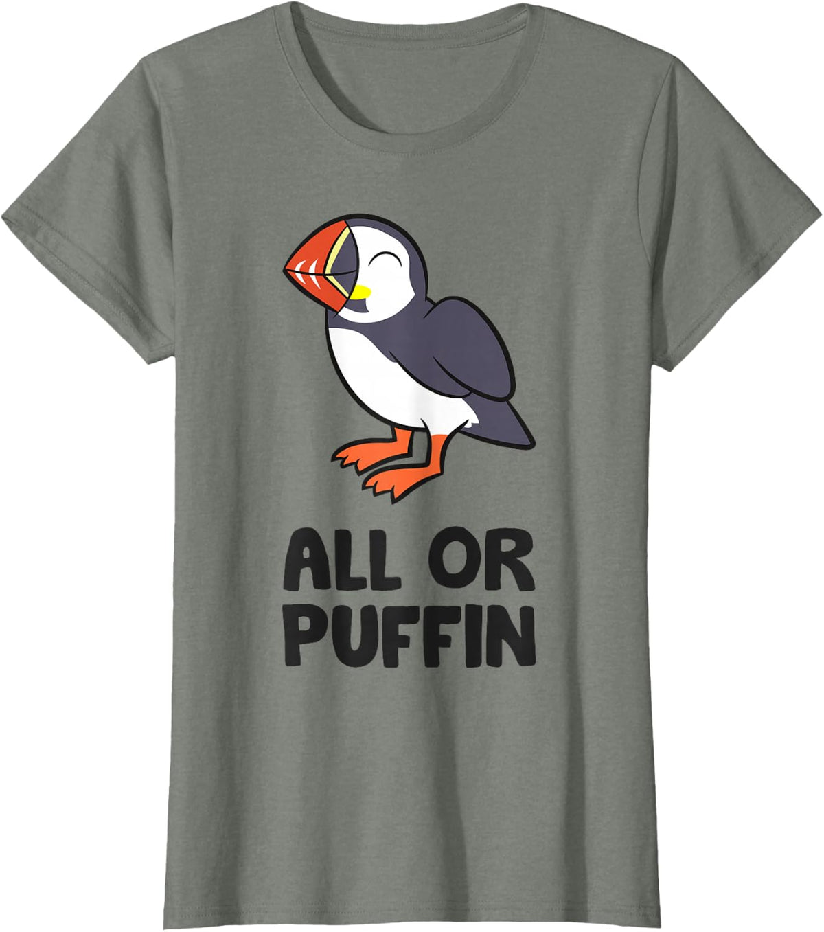 All Or Puffin Sea Bird Funny Puffin T-Shirt - Olive Heather