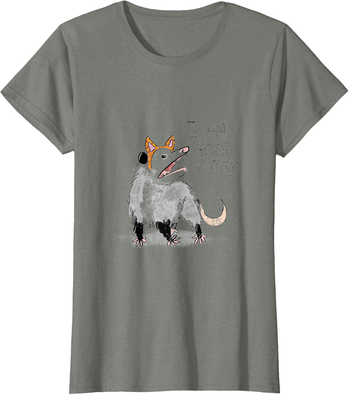 I AM GOOD KITTY Opossum T-Shirt - Olive Heather