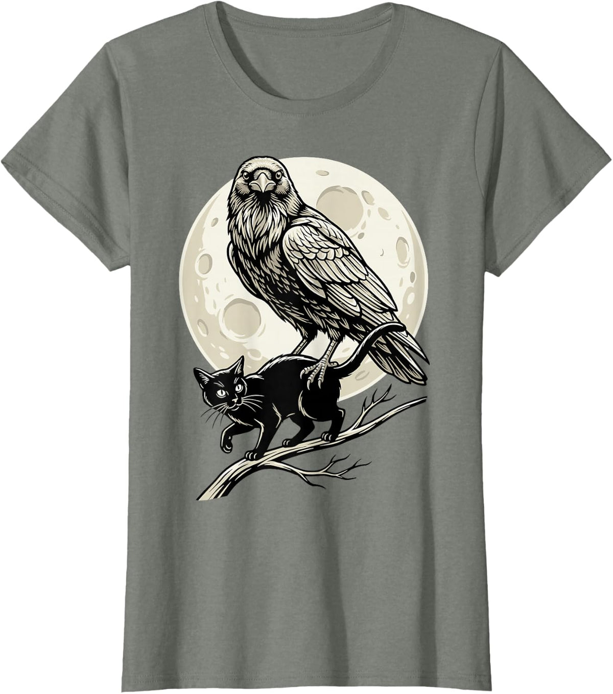 Raven Moon Funny Gothic Dark Humor Crow Lover T-Shirt - Olive Heather