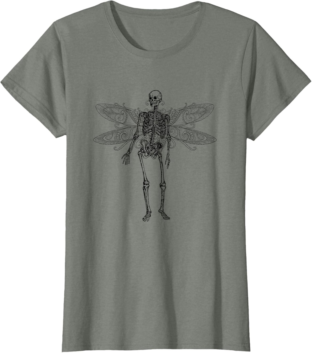 Fairy Grunge Fairycore Skeleton Dragonfly Gothic T-Shirt - Olive Heather