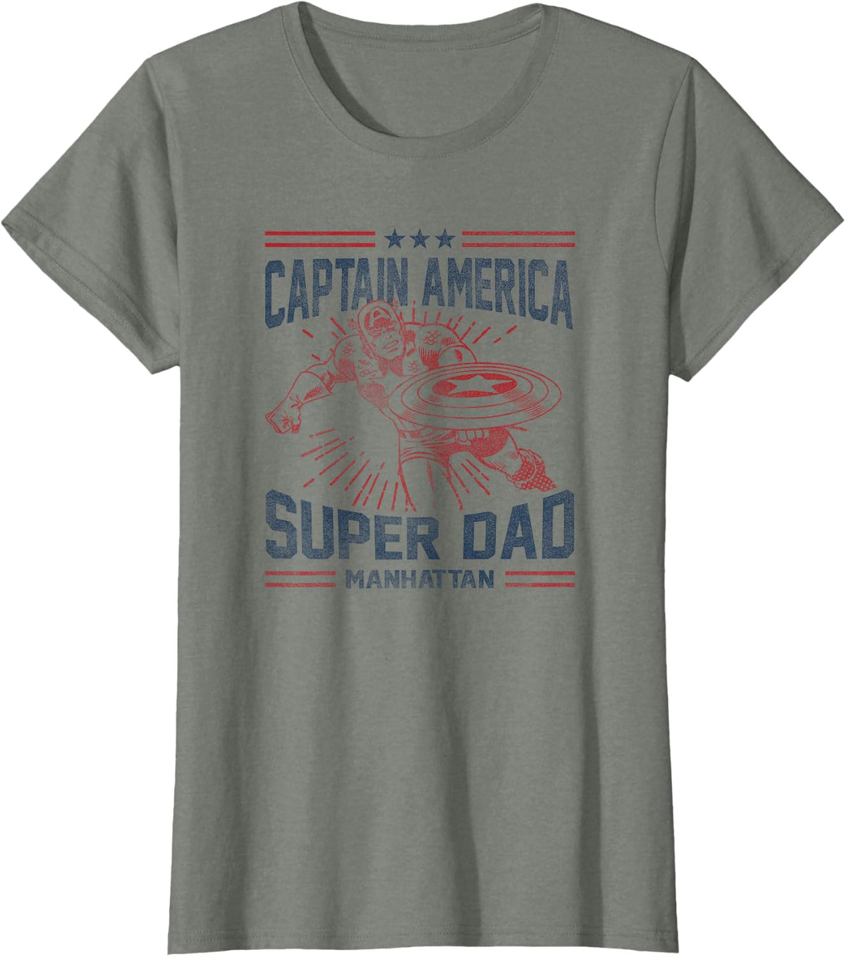 Marvel Father's Day Captain America Super Dad Poster T-Shirt - Olive Heather