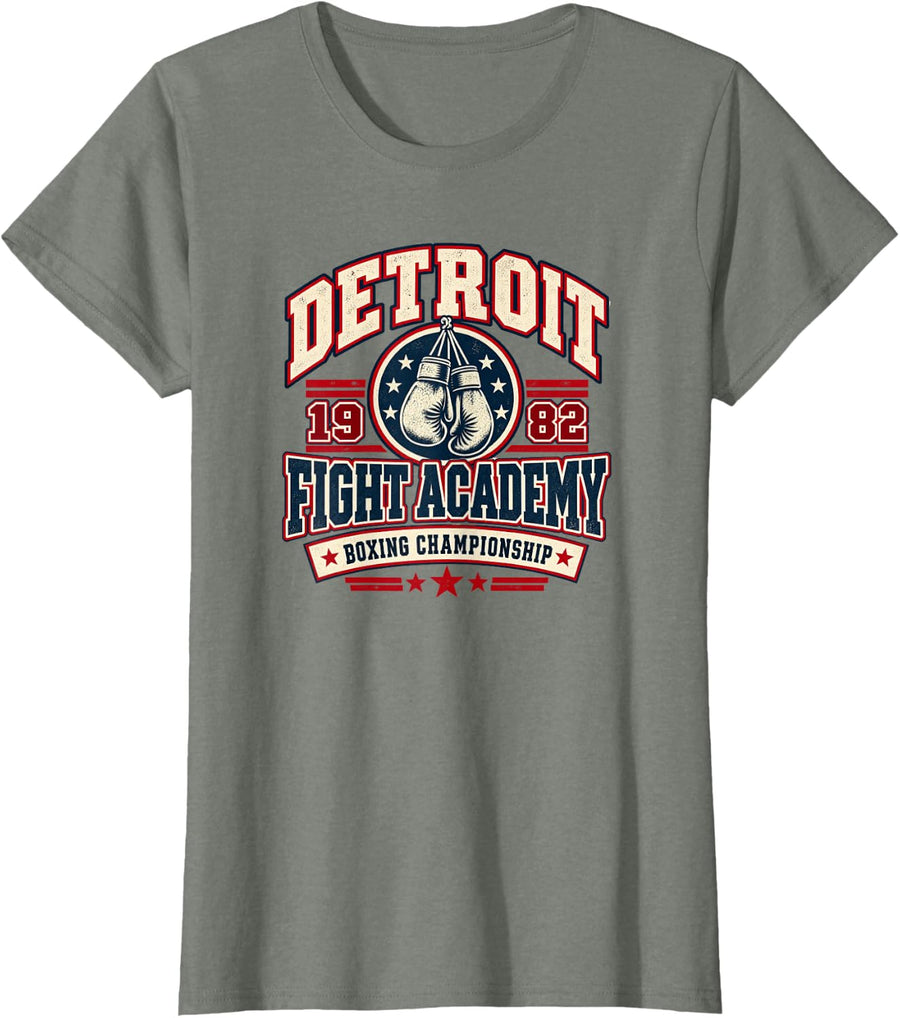 Vintage Style Detroit Boxing 1982 T-Shirt - Olive Heather