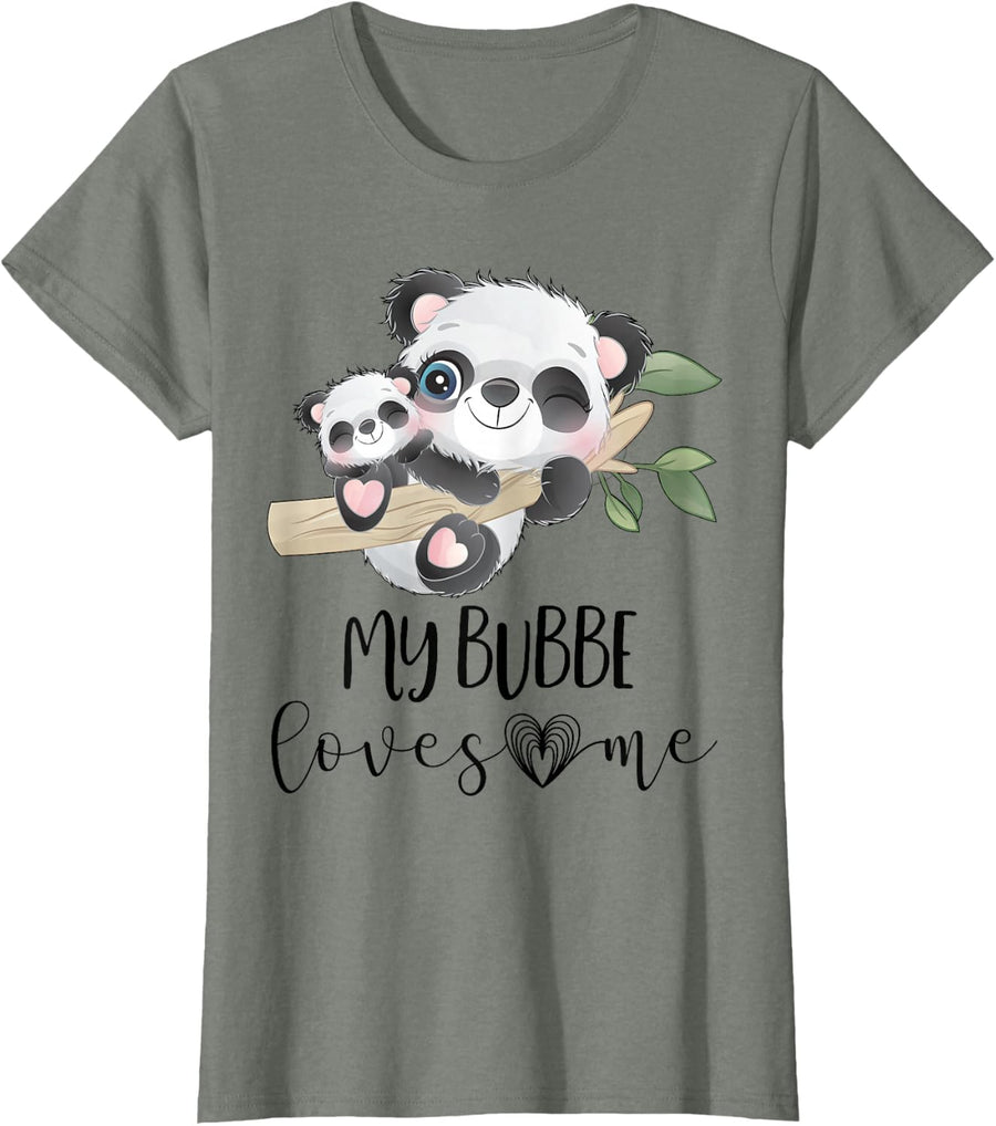 My Bubbe Loves Me Granddaughter or Grandson Gift Cute Panda T-Shirt - Olive Heather