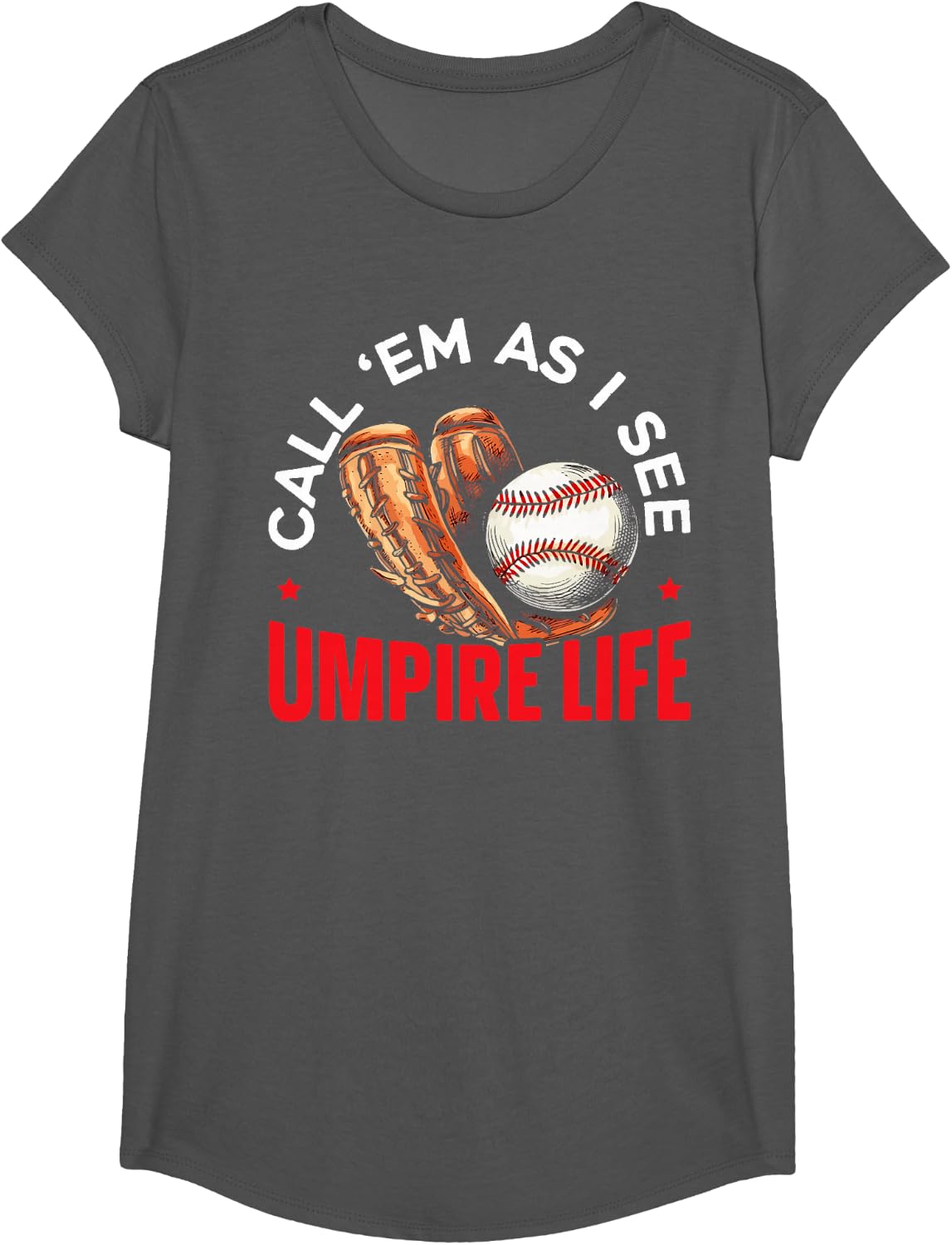 Baseball Umpire Baseball Player Baseball Team Sport T-Shirt - Girls Asphalt Grey