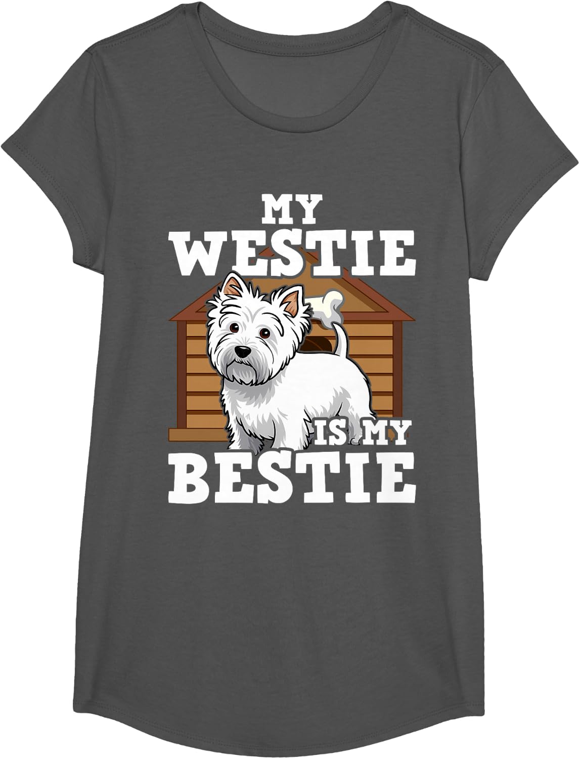 My Westie is My Bestie, West Highland Terrier Dog Owner T-Shirt - Girls Asphalt Grey