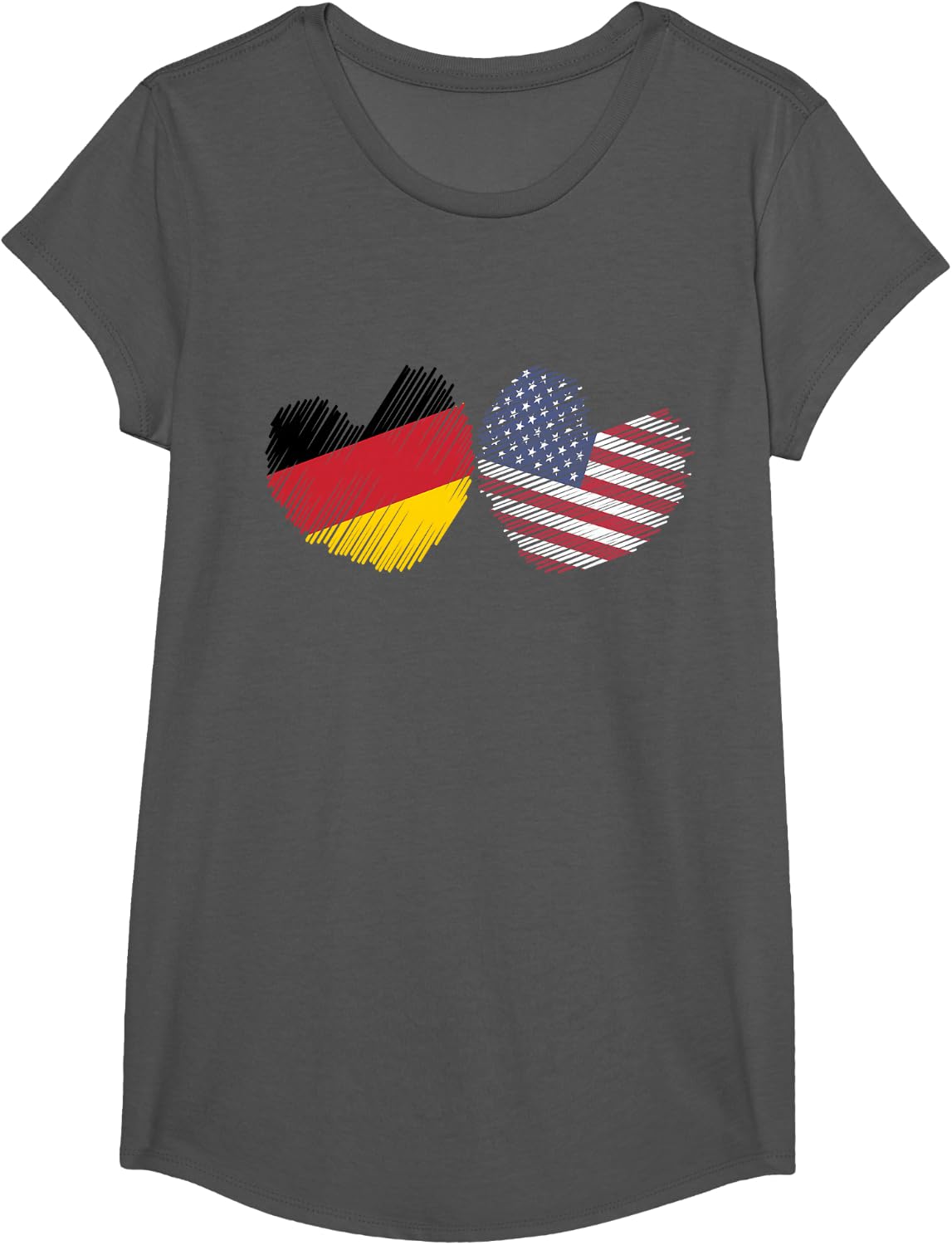 Germany USA Heart Germany Flag American Flag Grunge Heart T-Shirt - Girls Asphalt Grey