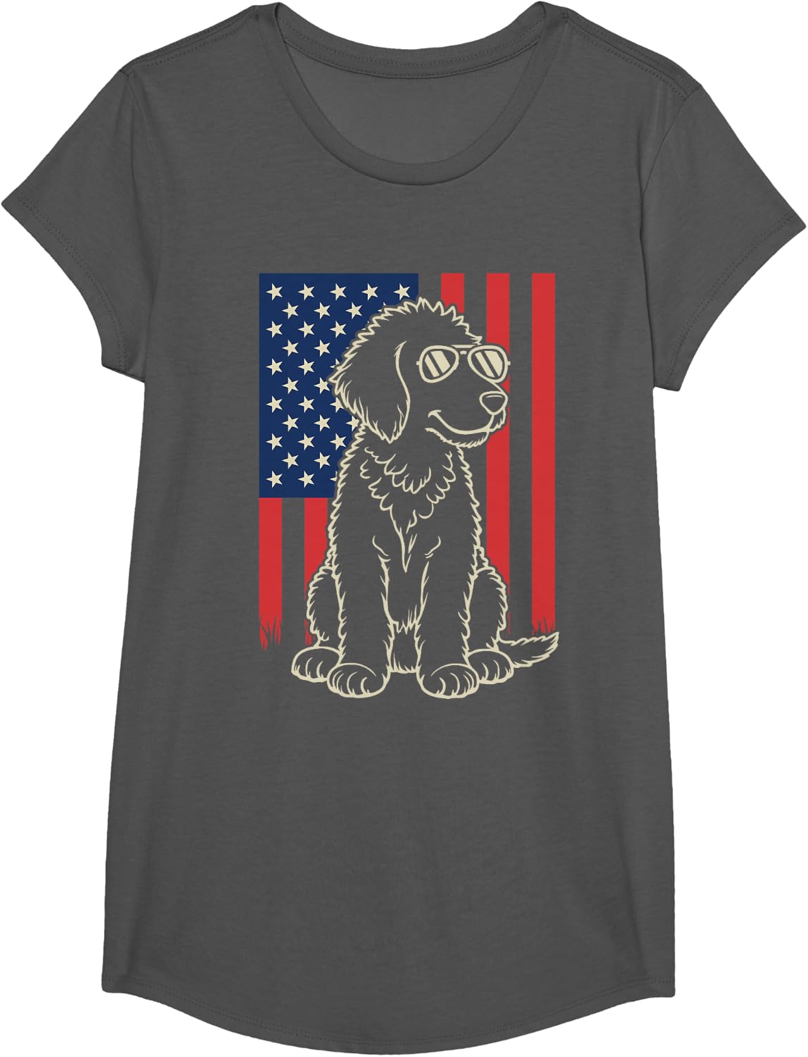Aussiedoodle Dog Lover 4th of July T-Shirt - Girls Asphalt Grey