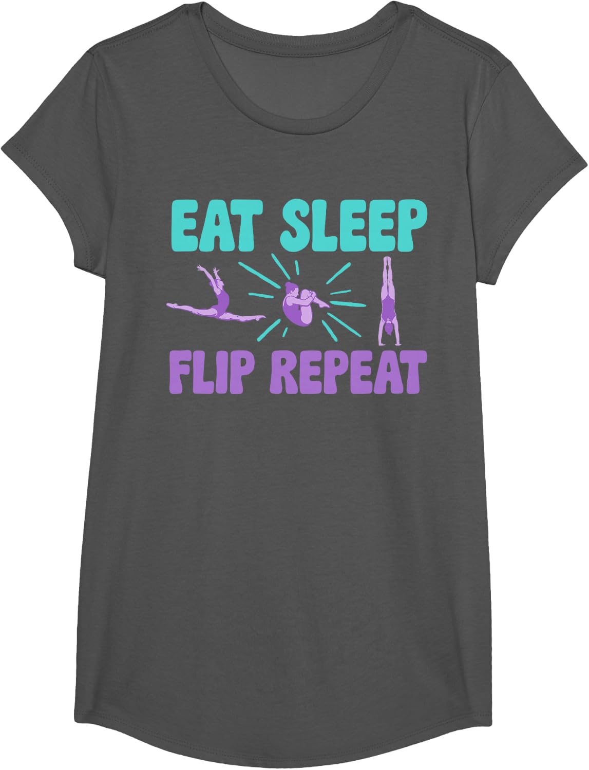 Eat Sleep Flip Repeat Funny Gymnast Gymnastics T-Shirt - Girls Asphalt Grey