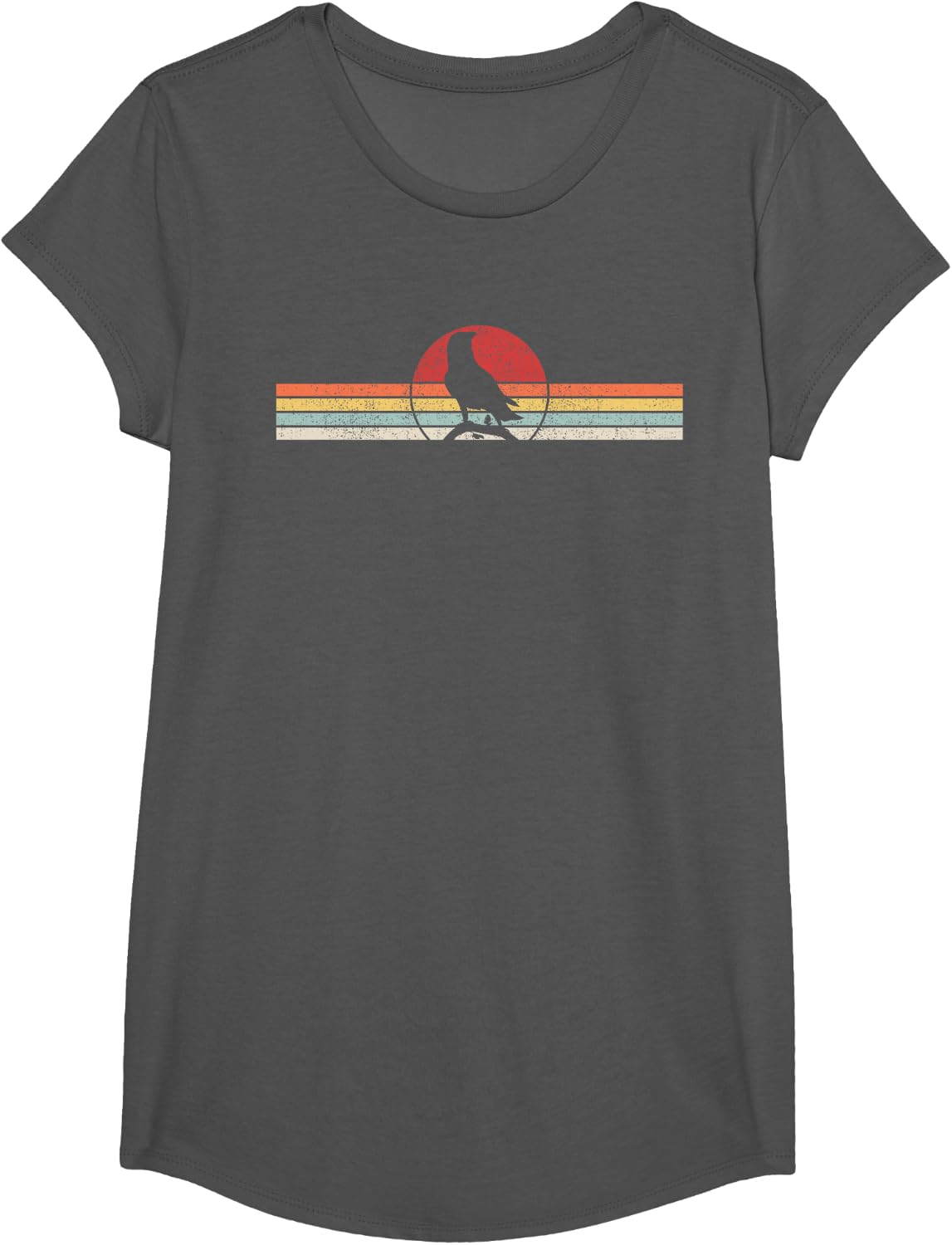 Vintage Retro Raven Crow T-Shirt - Girls Asphalt Grey
